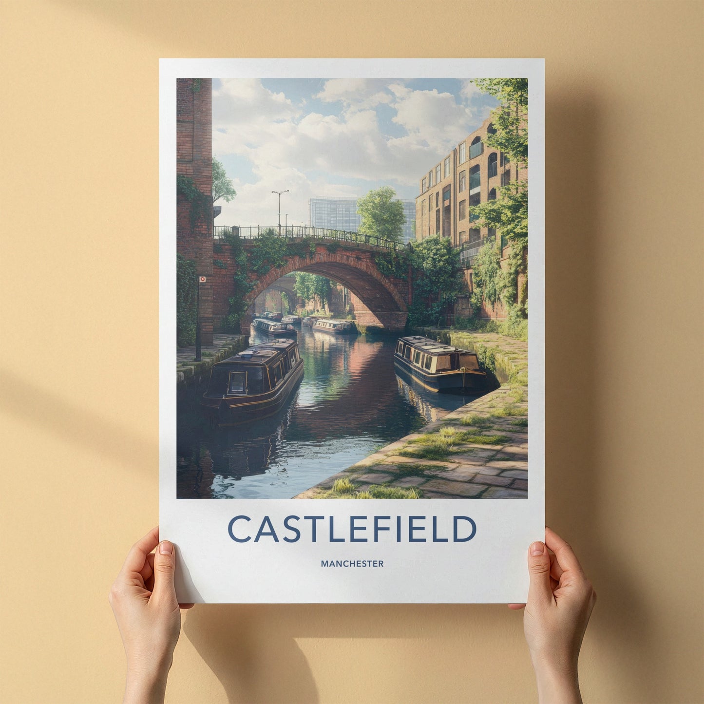 Castlefield Poster - United Kingdom Travel Art - Canal boat bridge Home Decor
