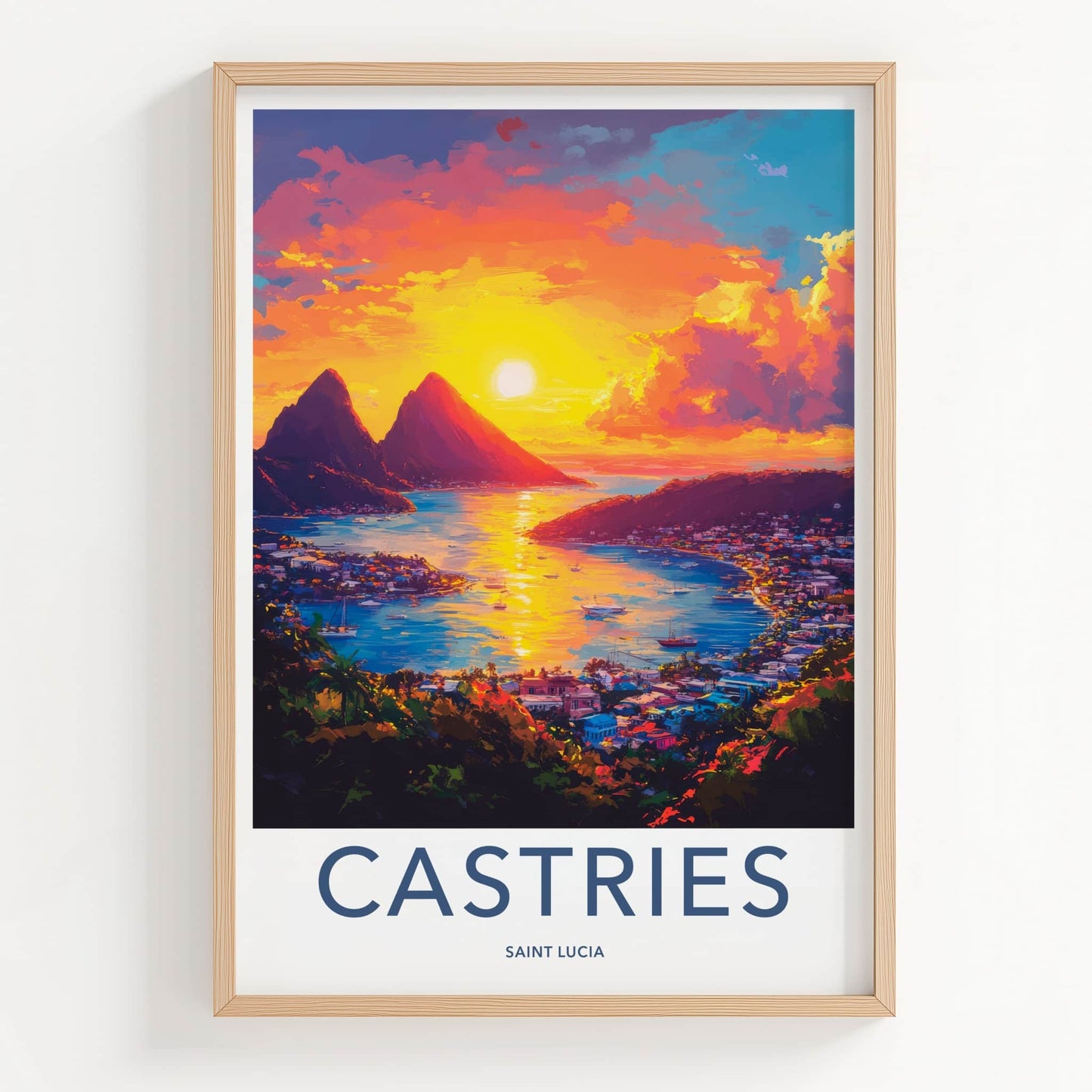 Castries Poster - Saint Lucia Travel Art - Tropical Harbor Sunset Home Decor