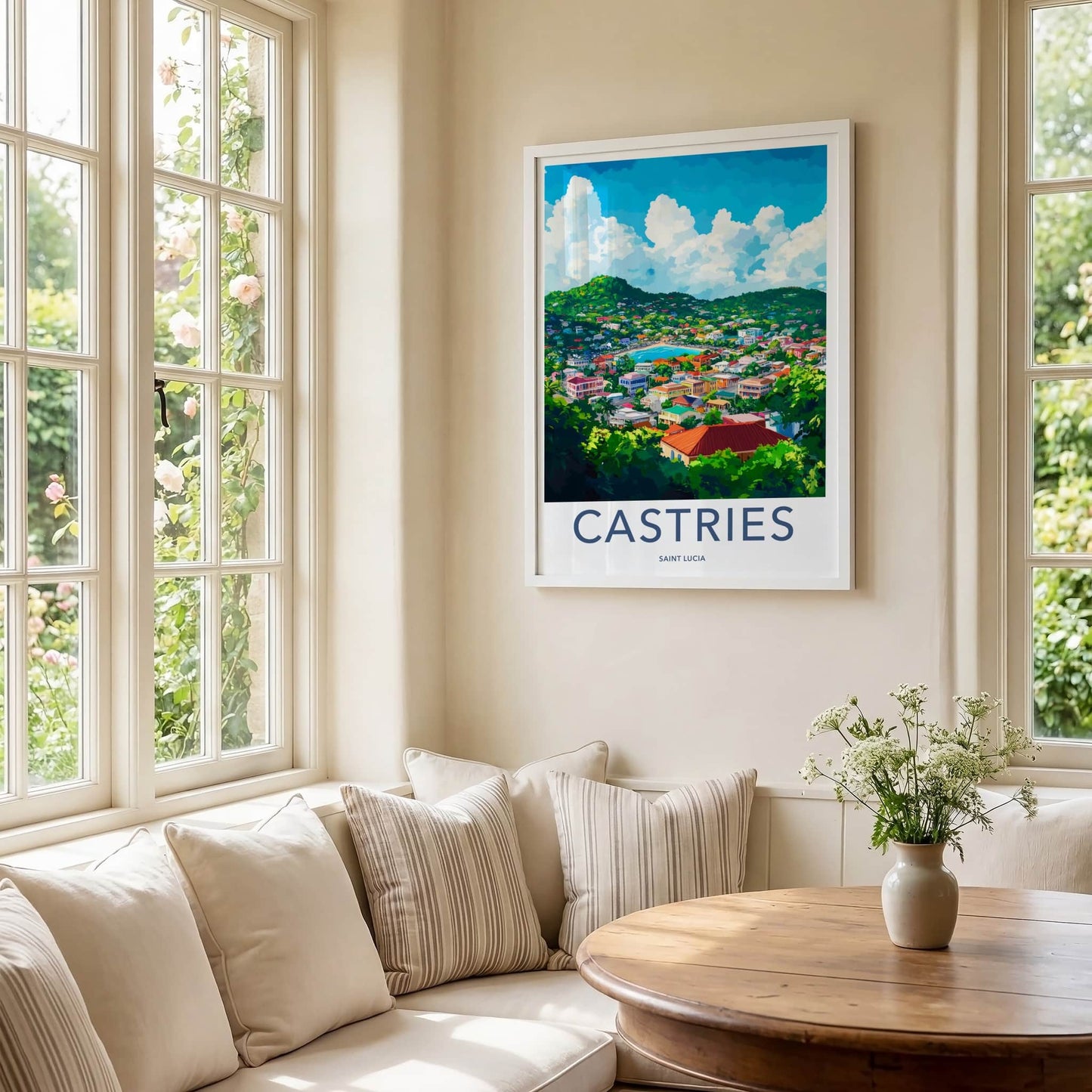 Castries Poster - Saint Lucia Travel Art - Vibrant Hillside Bay Home Decor