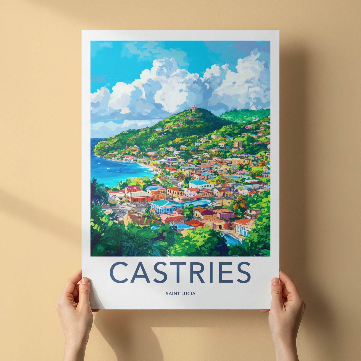 Castries Poster - Saint Lucia Travel Art - Vibrant Island Cityscape Home Decor