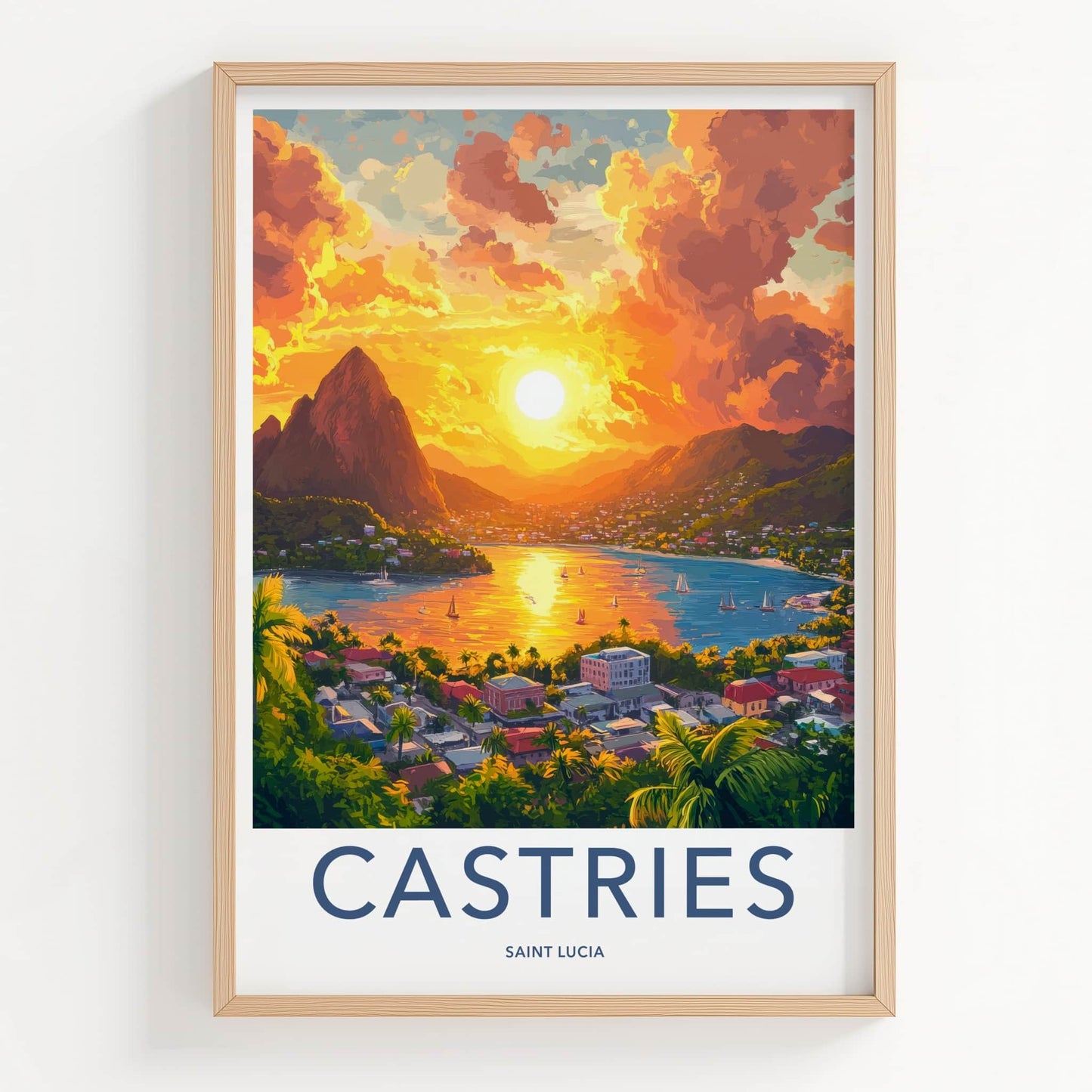 Castries Poster - Saint Lucia Travel Art - Vibrant Sunset Bay Home Decor