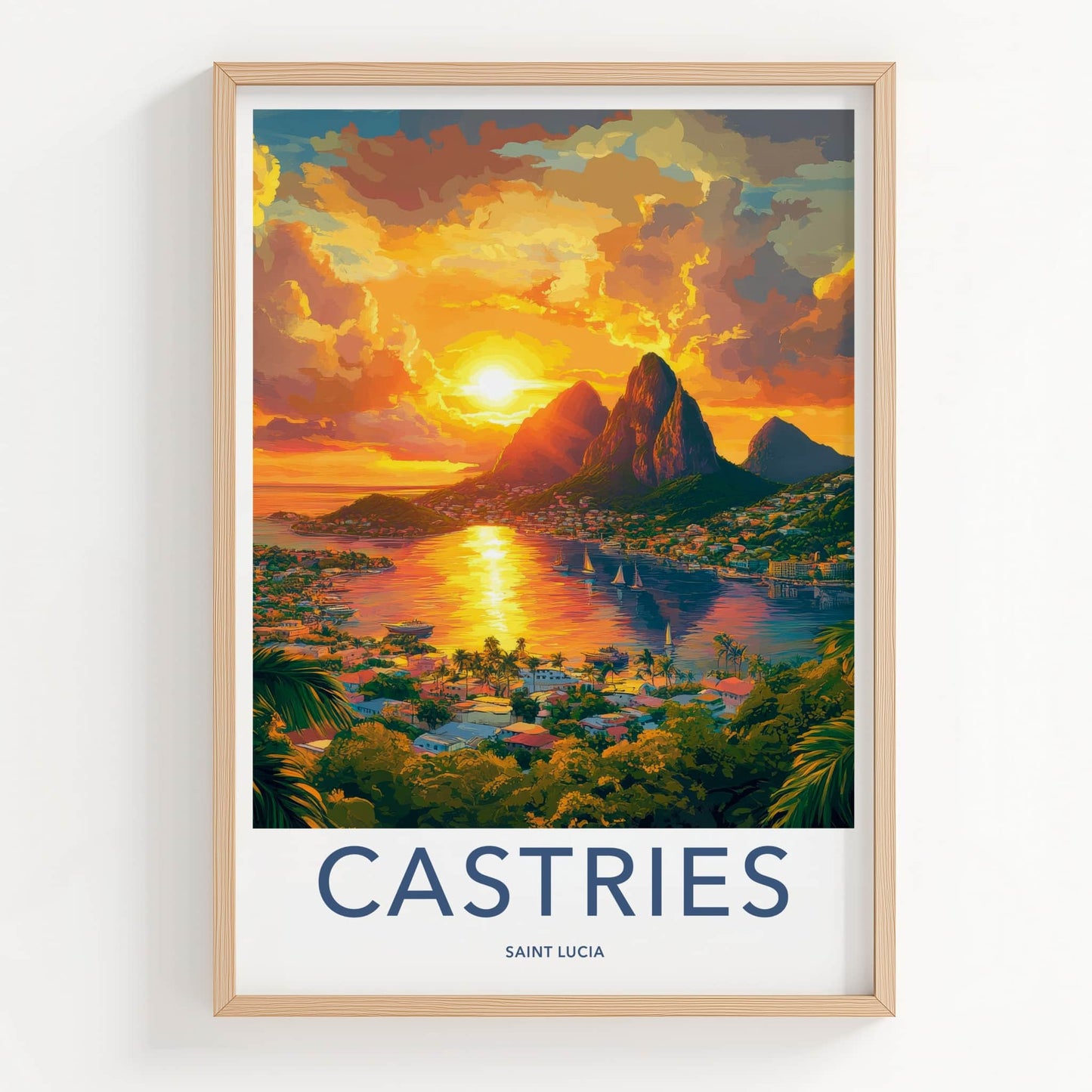 Castries Poster - Saint Lucia Travel Art - Vibrant Tropical Sunset Home Decor