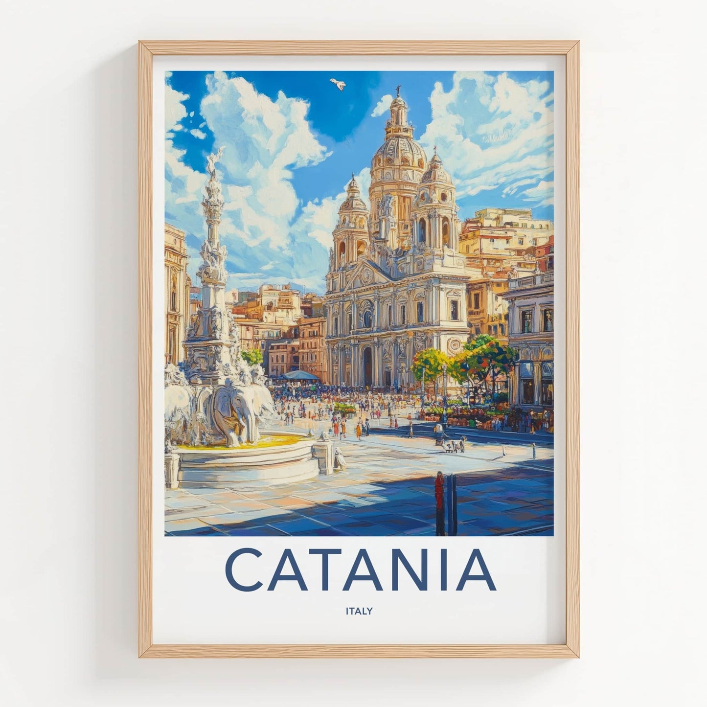 Catania Poster - Italy Travel Art - Elephant Fountain Plaza Home Decor