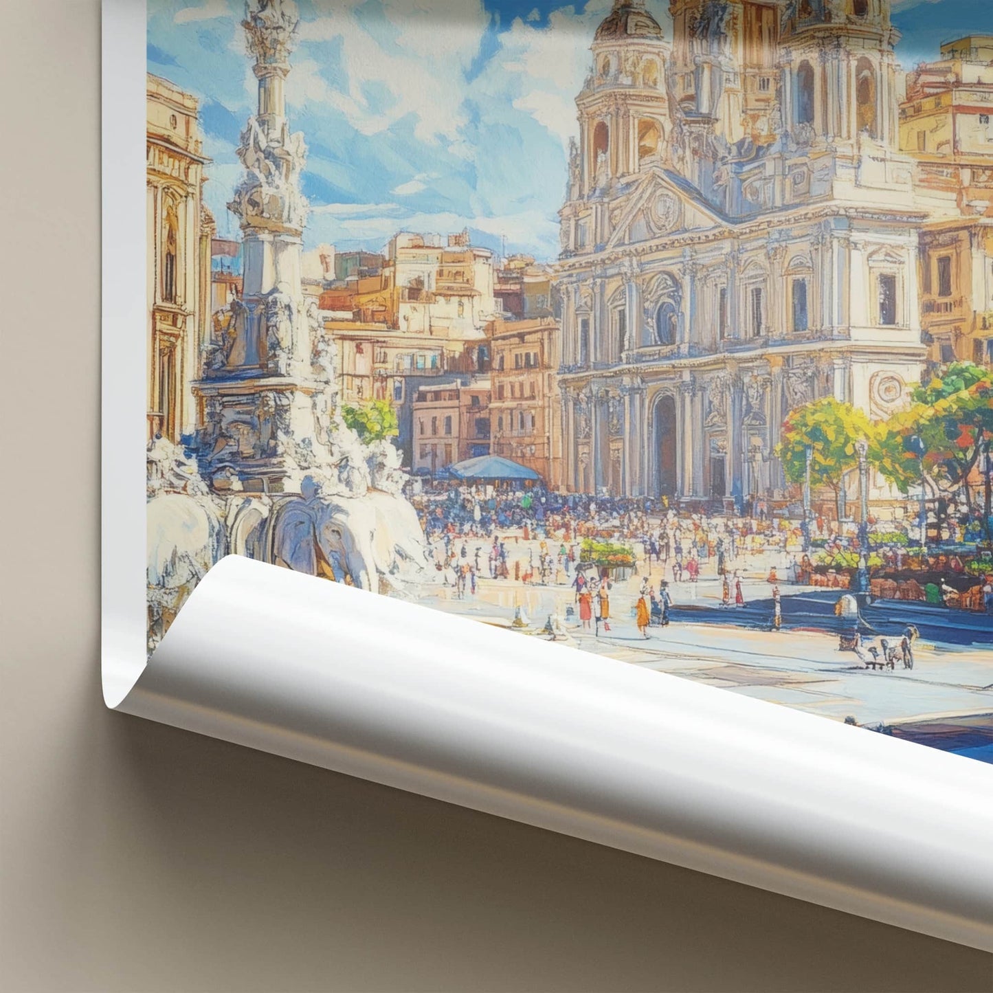 Catania Poster - Italy Travel Art - Elephant Fountain Plaza Home Decor