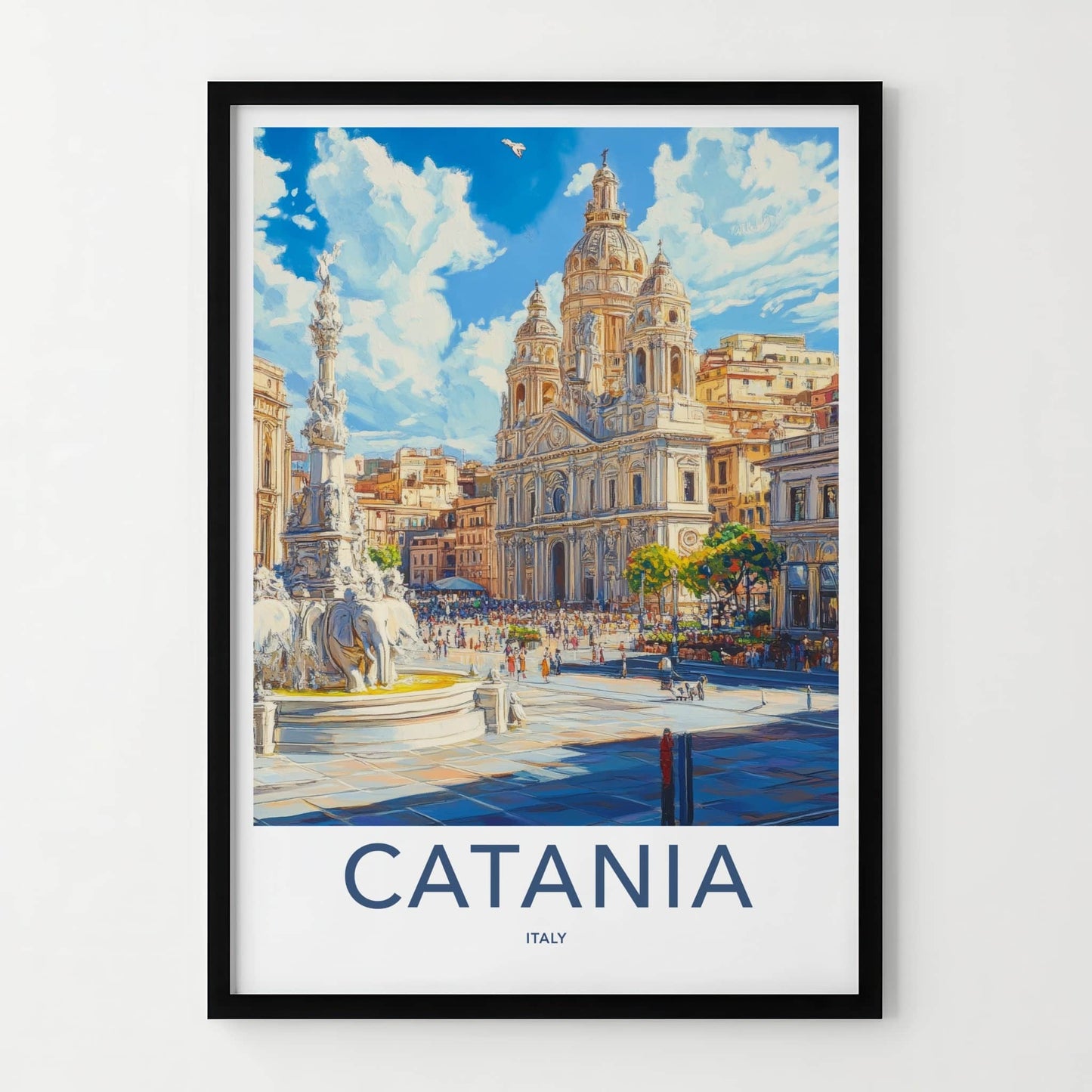 Catania Poster - Italy Travel Art - Elephant Fountain Plaza Home Decor