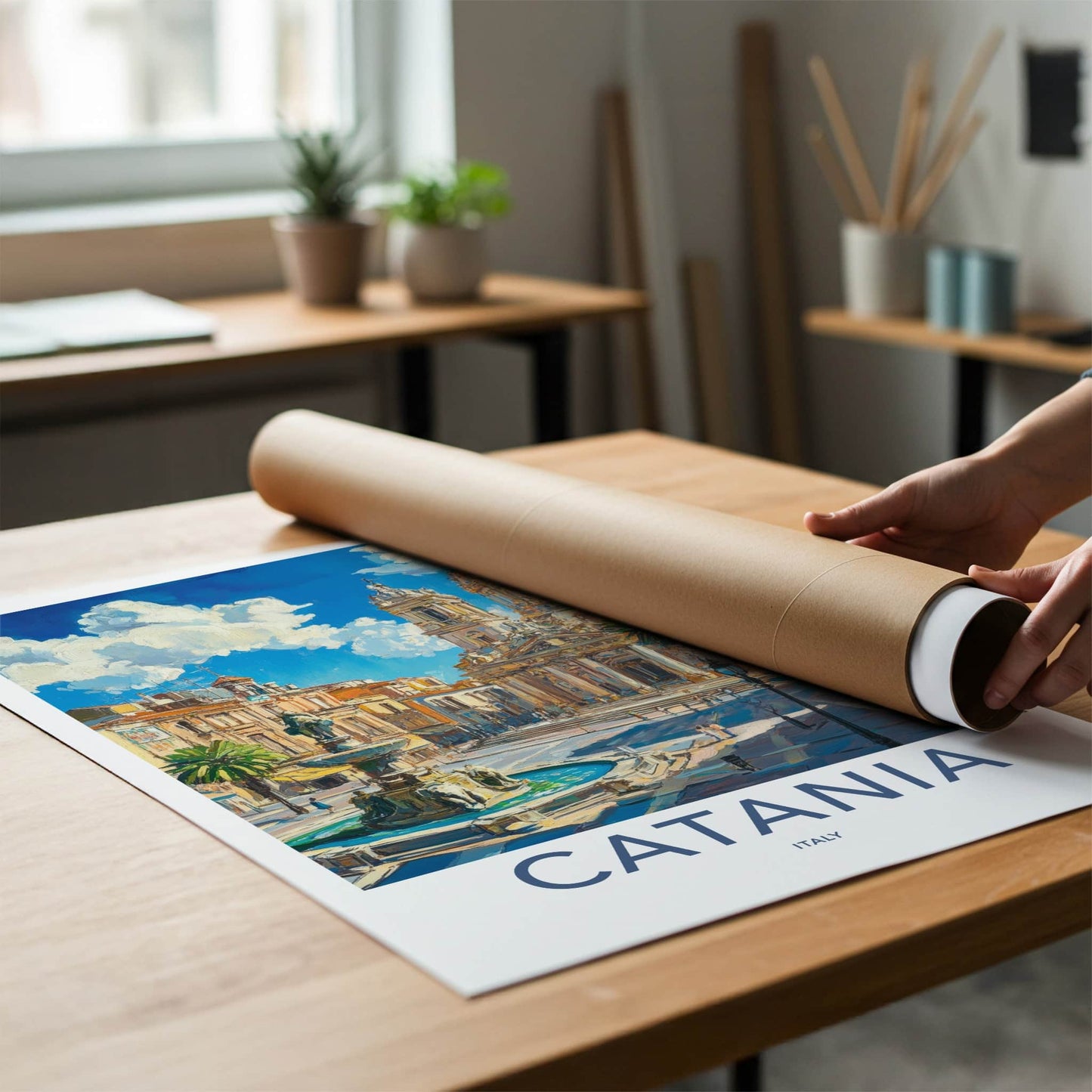 Catania Poster - Italy Travel Art - Fountain Cathedral Square Home Decor