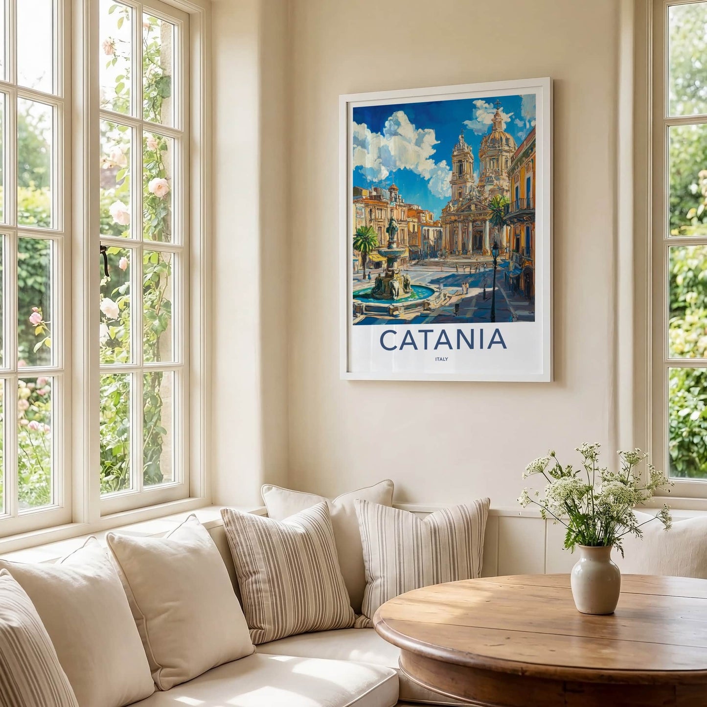 Catania Poster - Italy Travel Art - Fountain Cathedral Square Home Decor