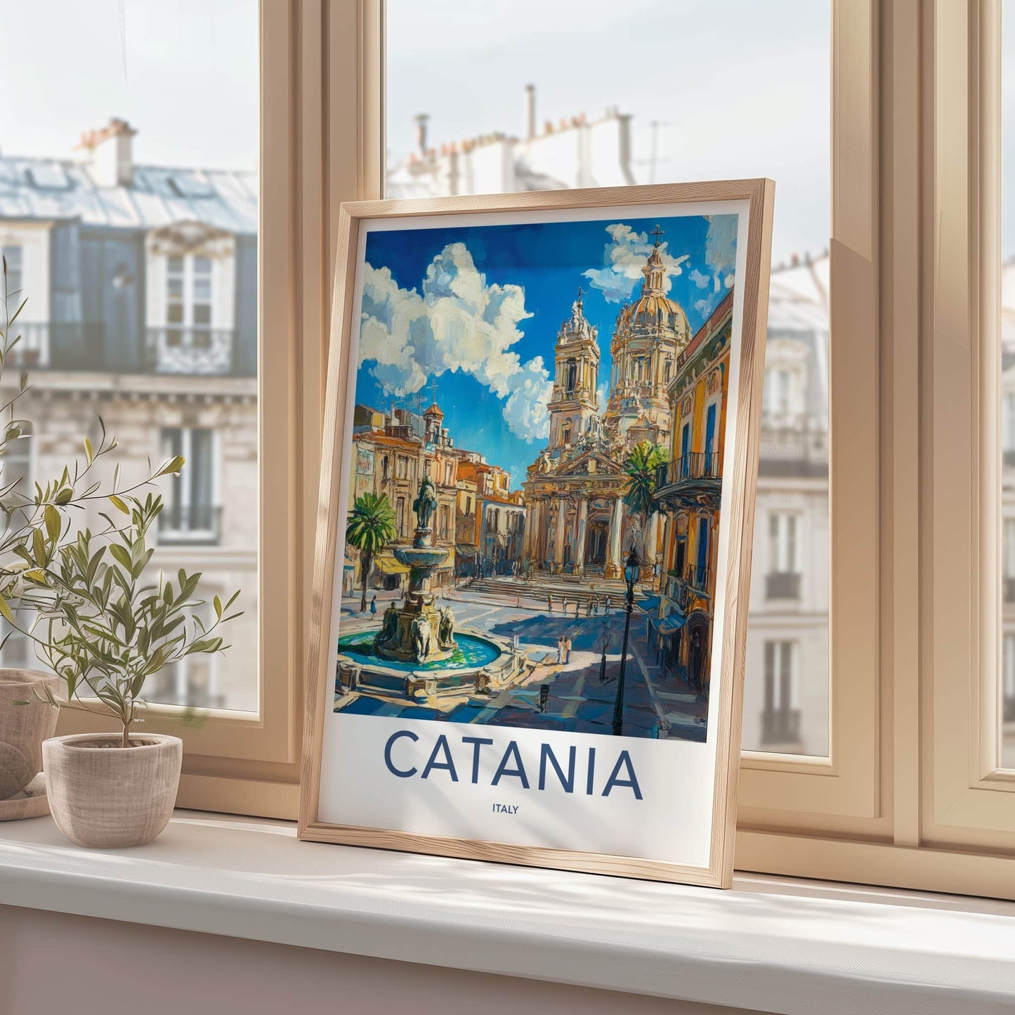 Catania Poster - Italy Travel Art - Fountain Cathedral Square Home Decor