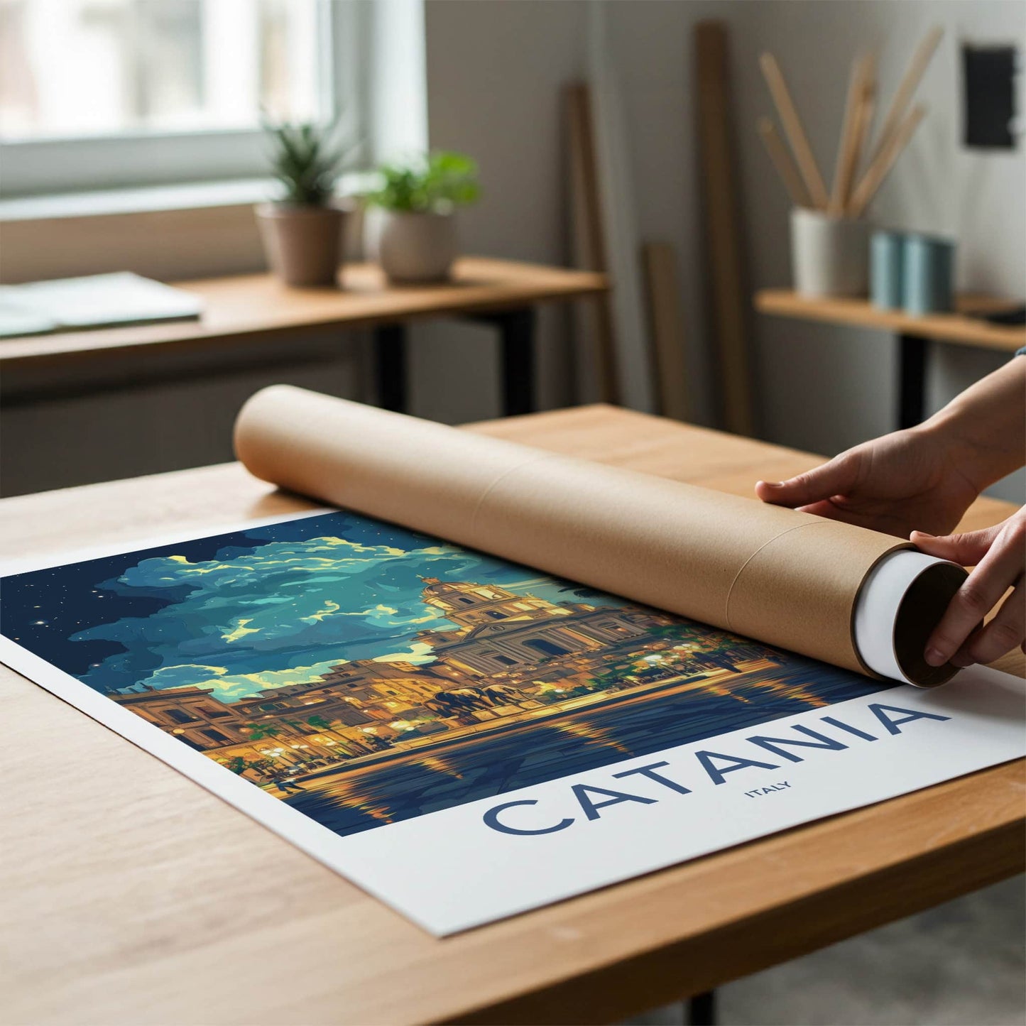 Catania Poster - Italy Travel Art - Starry Night Plaza Home Decor