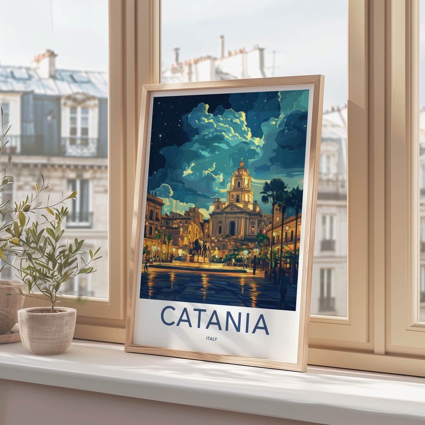 Catania Poster - Italy Travel Art - Starry Night Plaza Home Decor