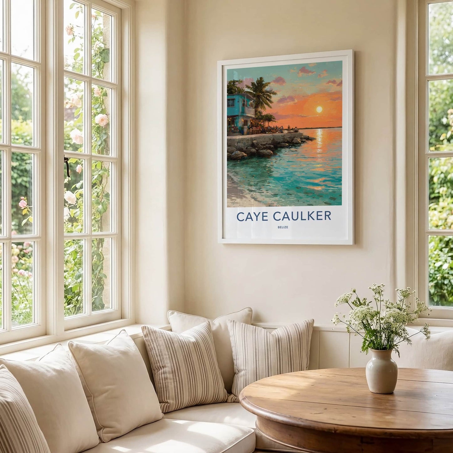 Caye Caulker Poster - Belize Travel Print - Tropical Sunset Sea Wall Decor