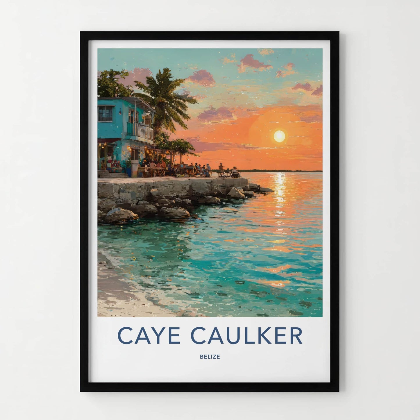 Caye Caulker Poster - Belize Travel Print - Tropical Sunset Sea Wall Decor