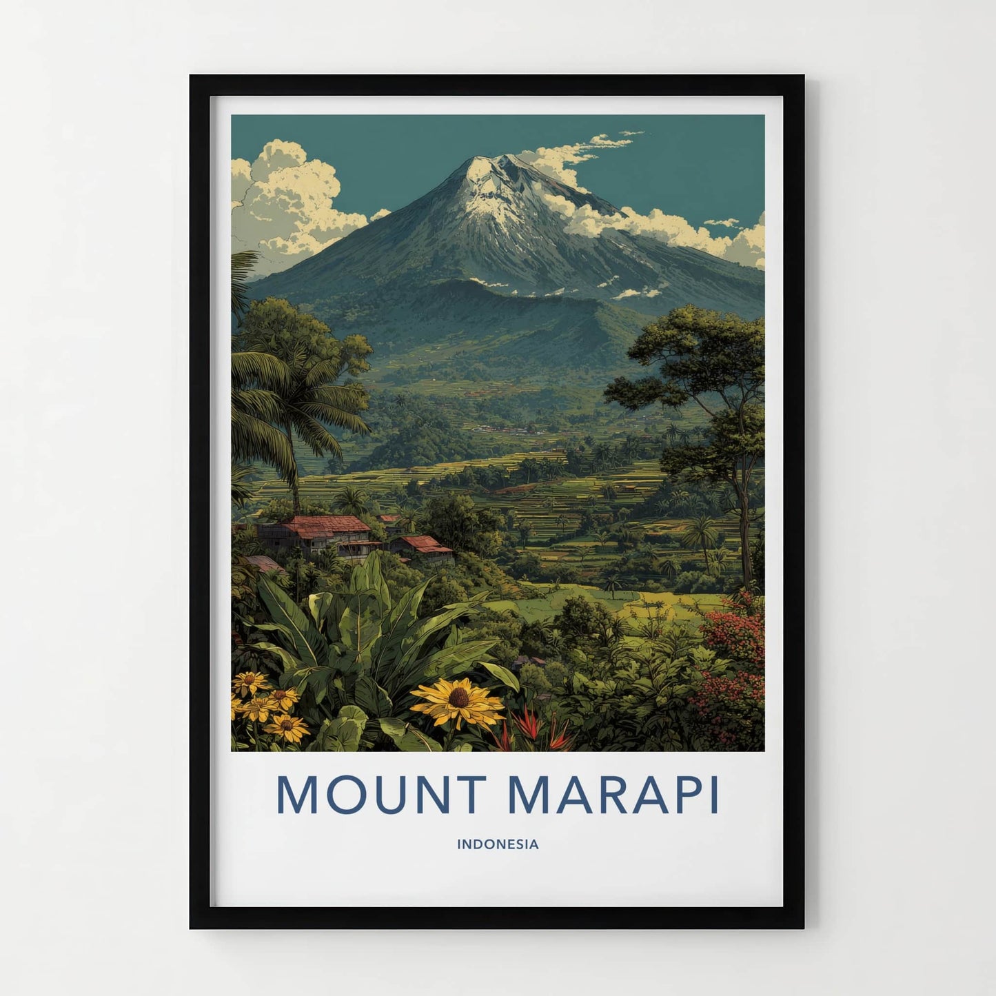 Mount Merapi Poster Indonesia Volcanic Peak Rice Terraces Art Print