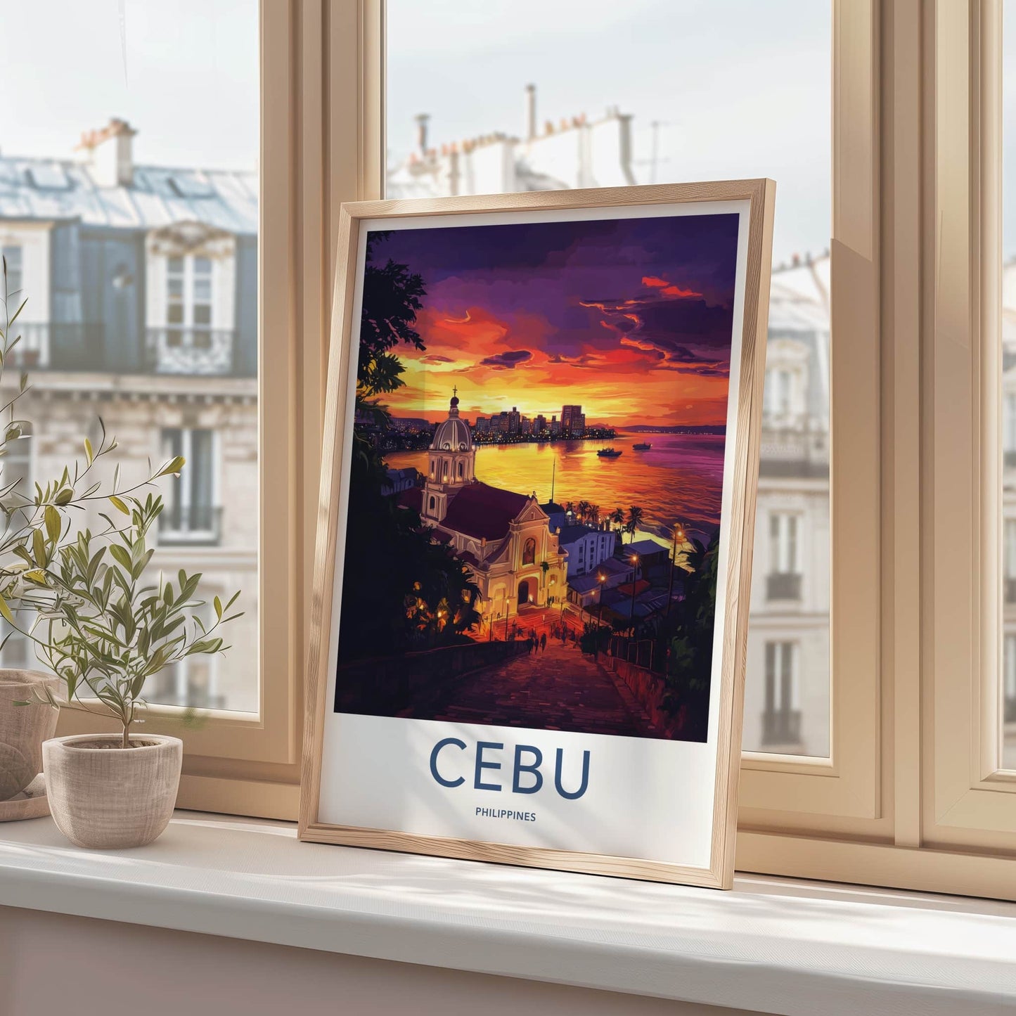Cebu Poster - Philippines Travel Art - Historic Church Sunset Home Decor
