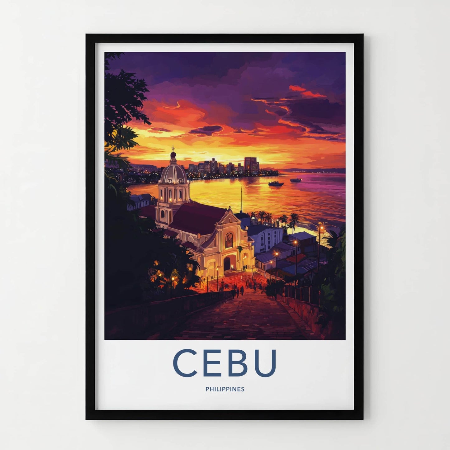 Cebu Poster - Philippines Travel Art - Historic Church Sunset Home Decor