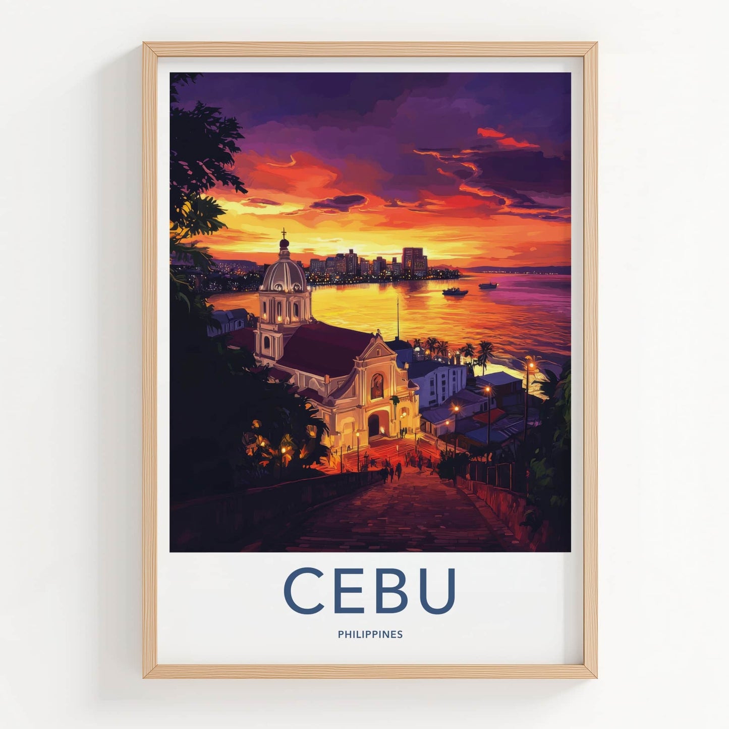 Cebu Poster - Philippines Travel Art - Historic Church Sunset Home Decor
