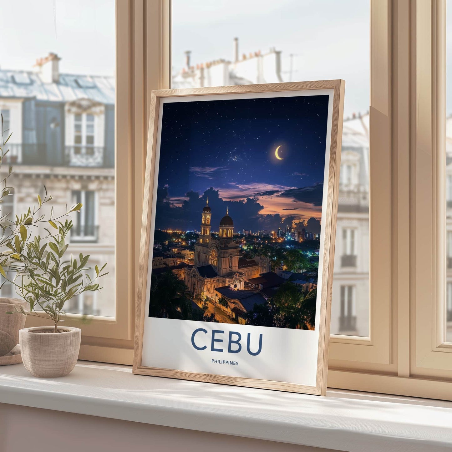 Cebu Poster - Philippines Travel Art - Starry Night Church Home Decor