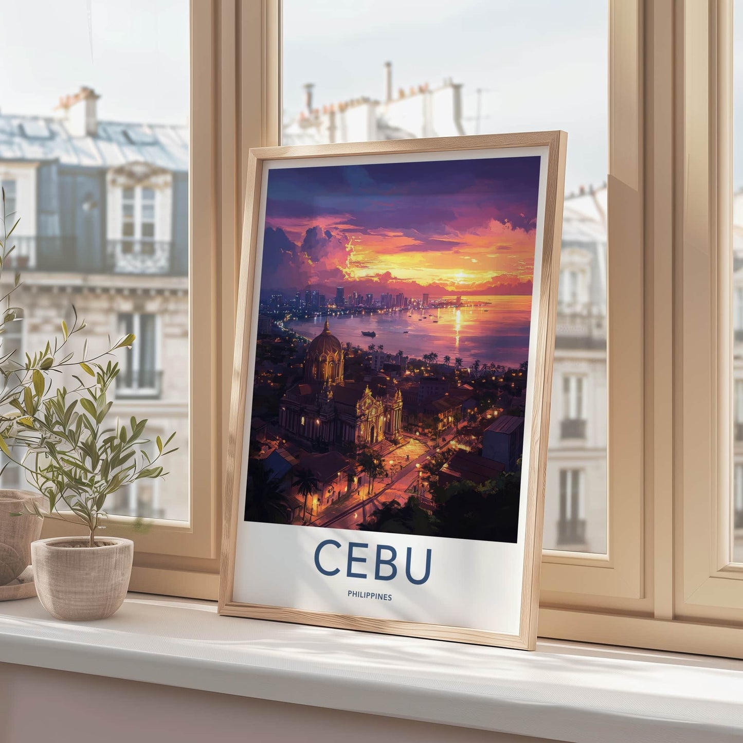 Cebu Poster - Philippines Travel Art - Vibrant City Sunset Home Decor