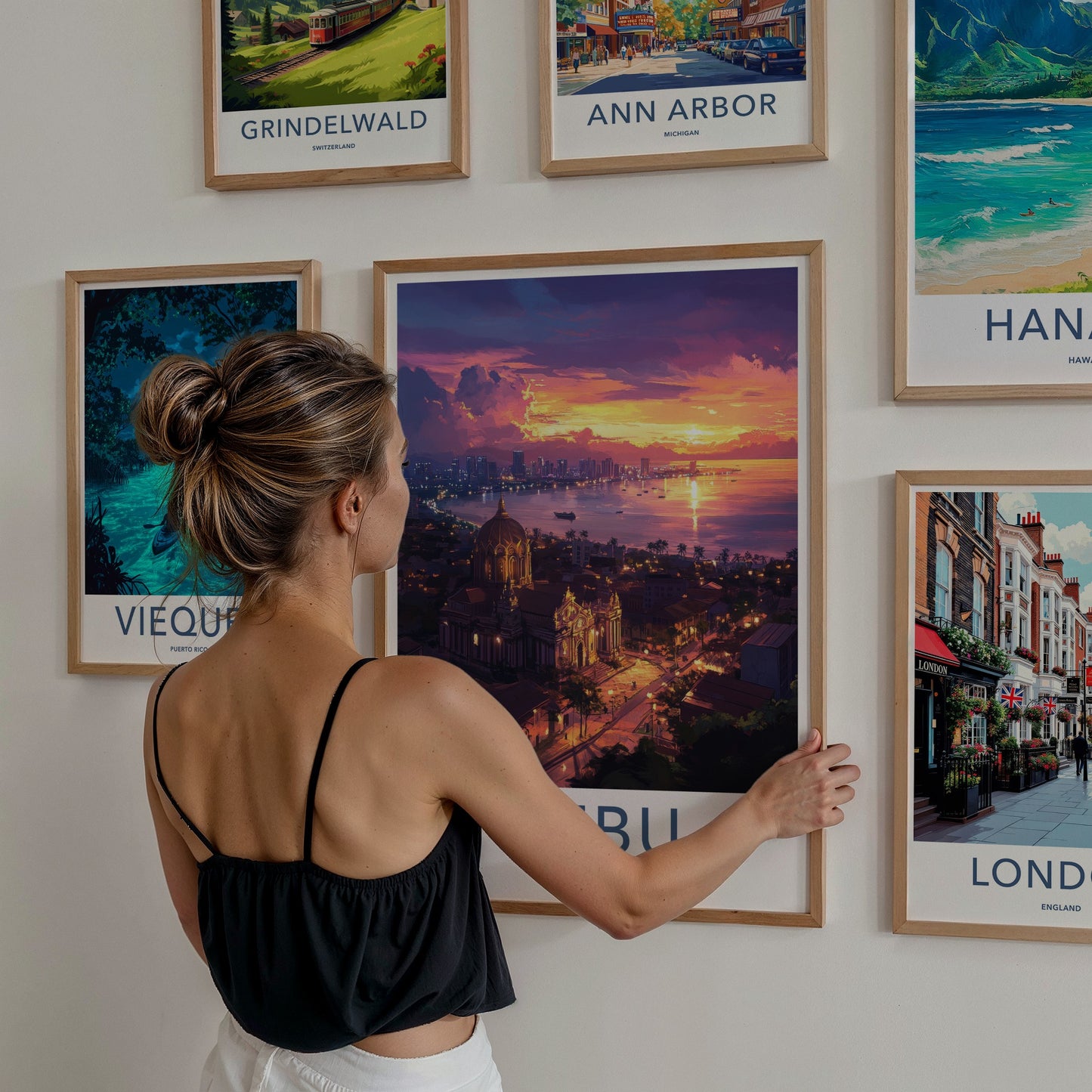Cebu Poster - Philippines Travel Art - Vibrant City Sunset Home Decor