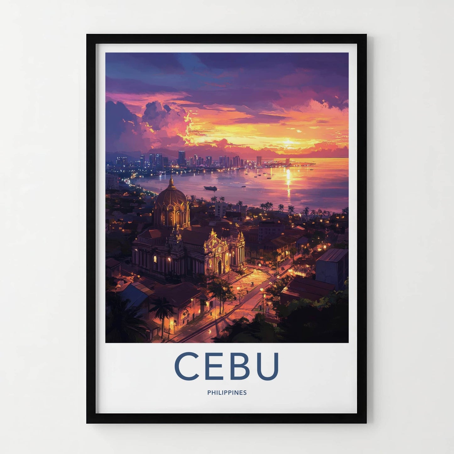 Cebu Poster - Philippines Travel Art - Vibrant City Sunset Home Decor