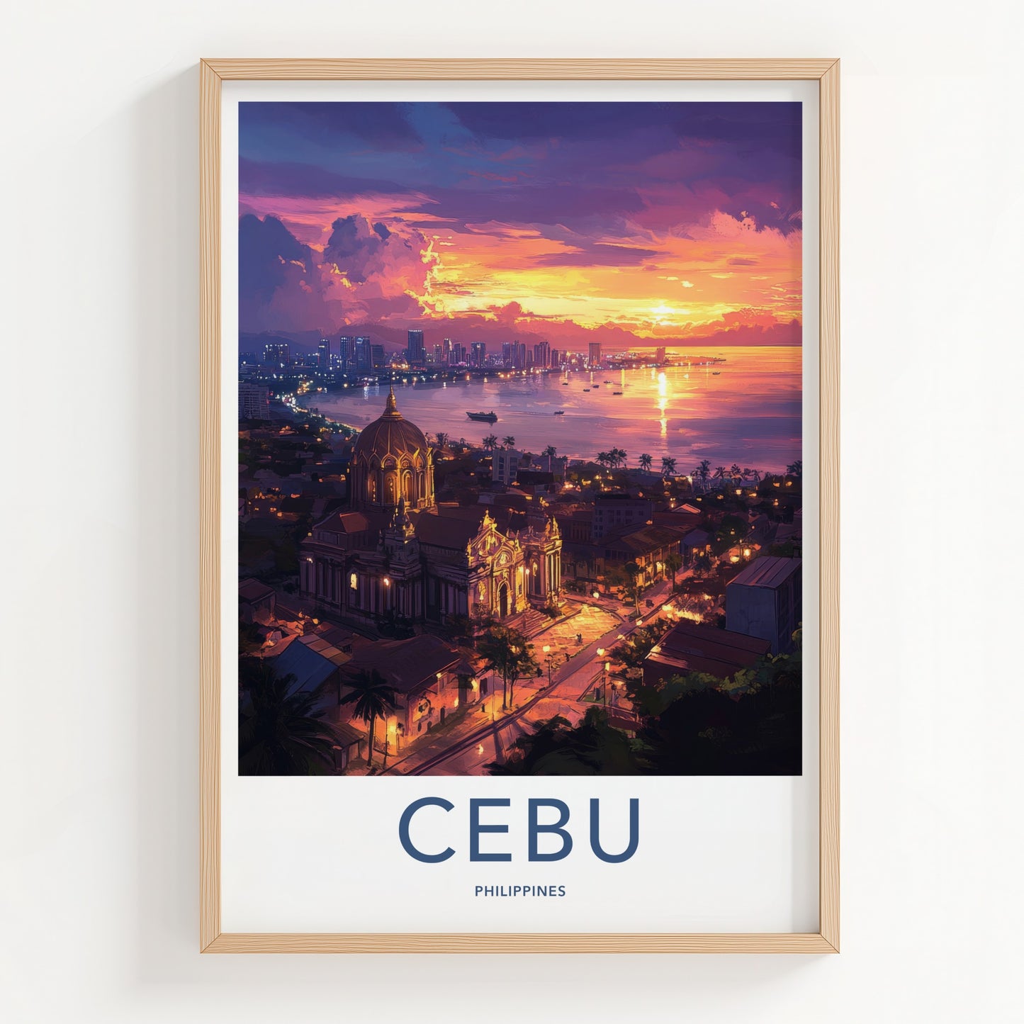 Cebu Poster - Philippines Travel Art - Vibrant City Sunset Home Decor