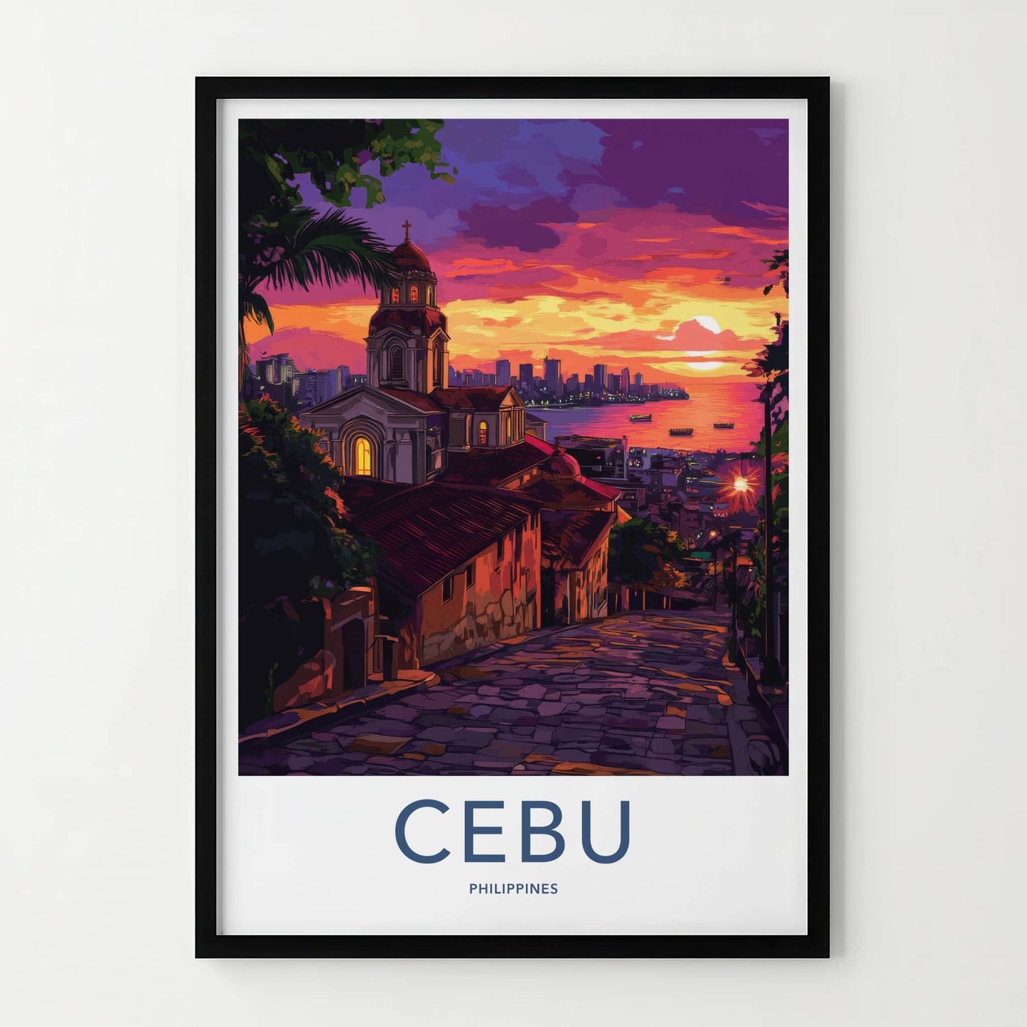 Cebu Poster - Philippines Travel Art - Vibrant City Sunset Home Decor
