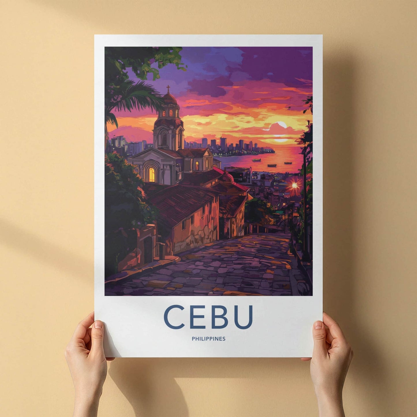 Cebu Poster - Philippines Travel Art - Vibrant City Sunset Home Decor