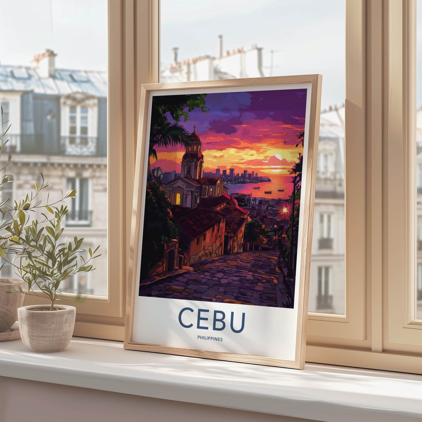 Cebu Poster - Philippines Travel Art - Vibrant City Sunset Home Decor