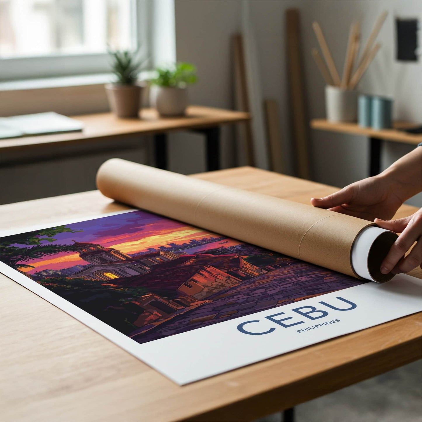 Cebu Poster - Philippines Travel Art - Vibrant City Sunset Home Decor