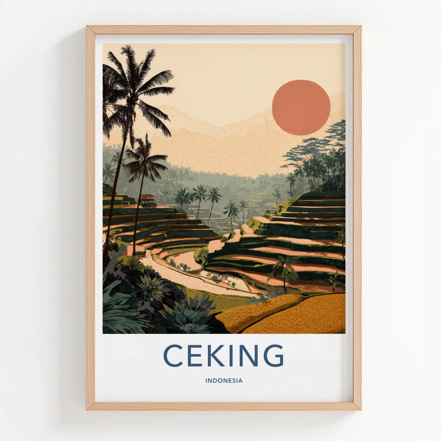 Ceking Poster - Indonesia Travel Art - Tropical Palm Sunset Home Decor