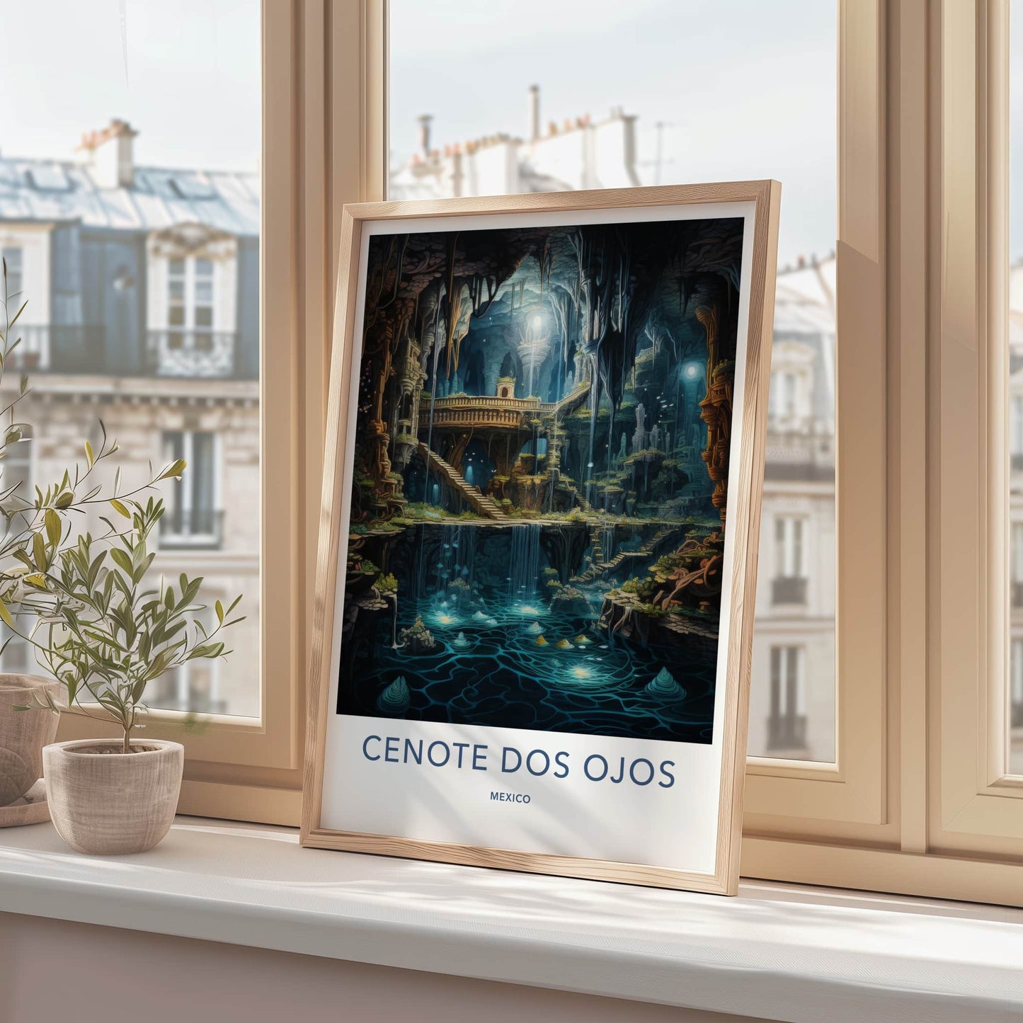 Cenote Dos Ojos Poster - Mexico Travel Art - Luminescent Cave Structures Home Decor
