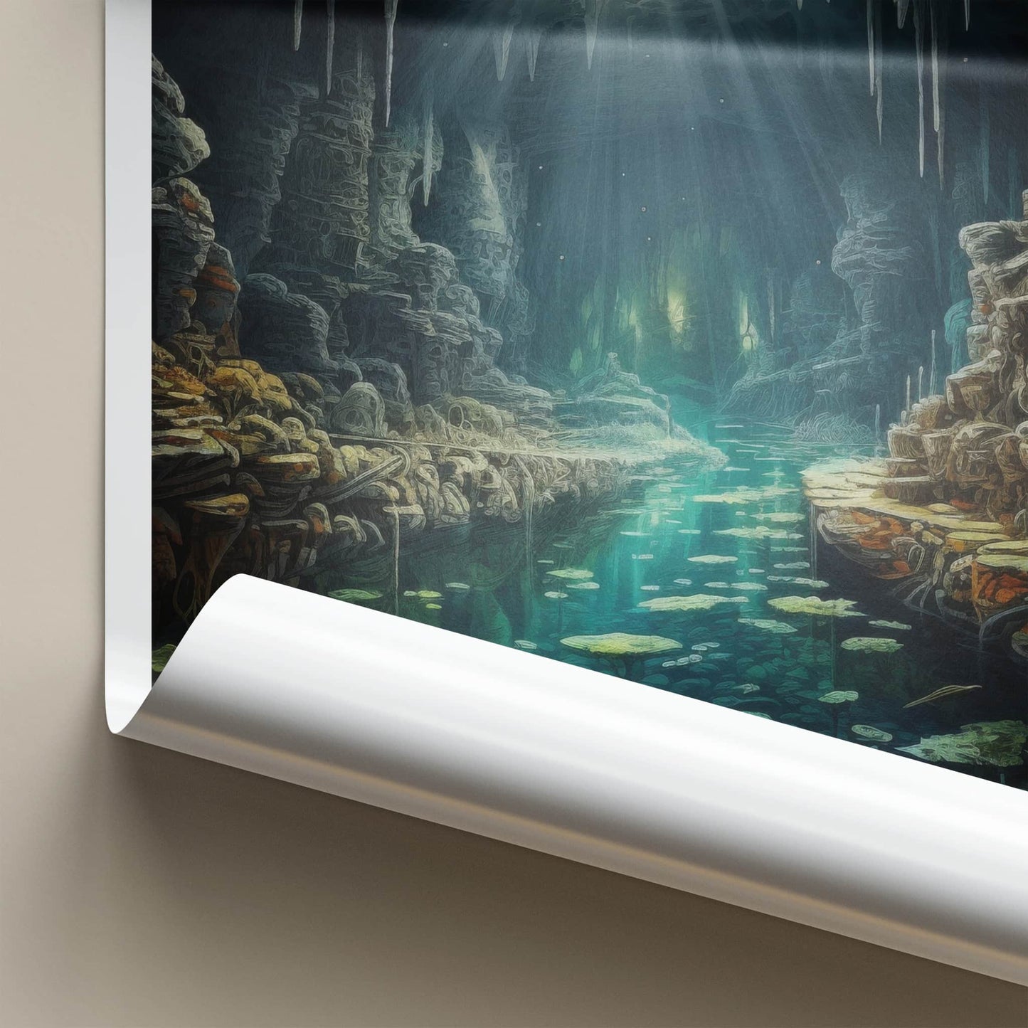 Cenote Dos Ojos Poster - Mexico Travel Art - Sunlit Cave Stream Home Decor