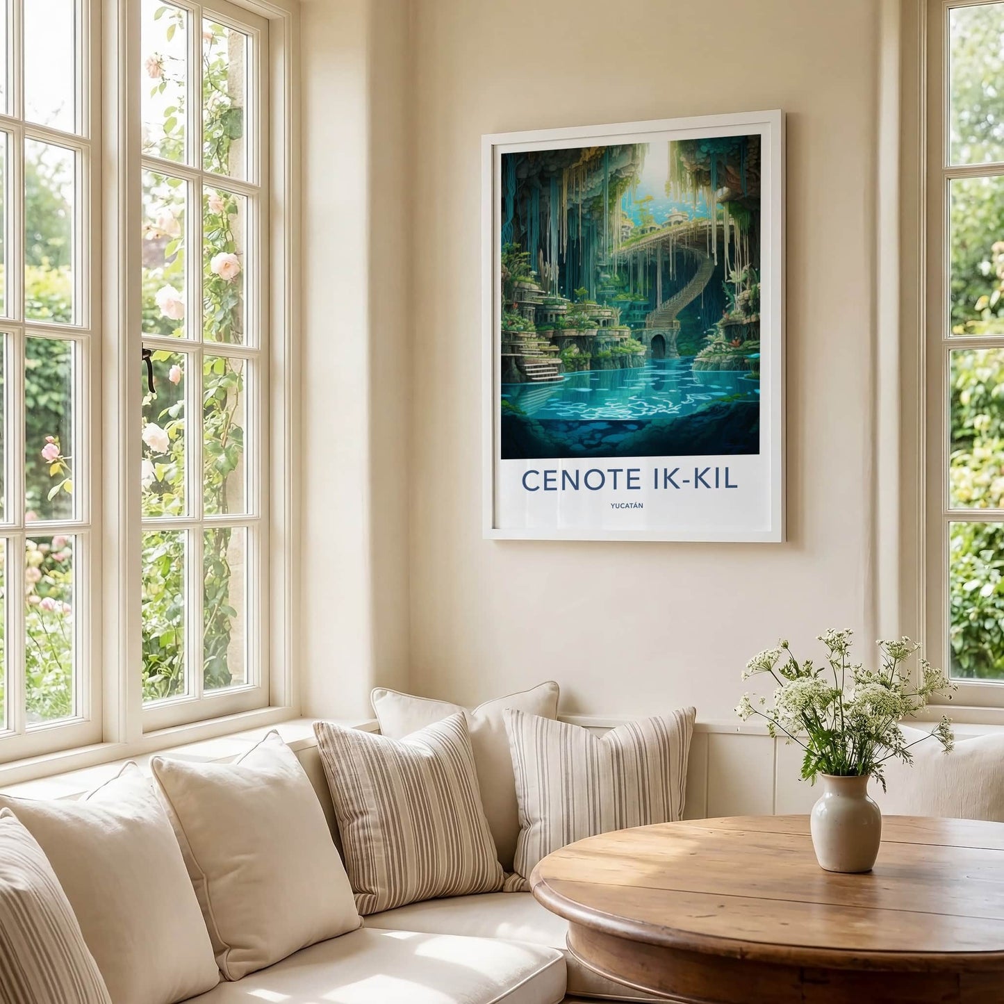 Cenote Ik-Kil Poster - Mexico Travel Art - Subterranean Lake Staircase Home Decor