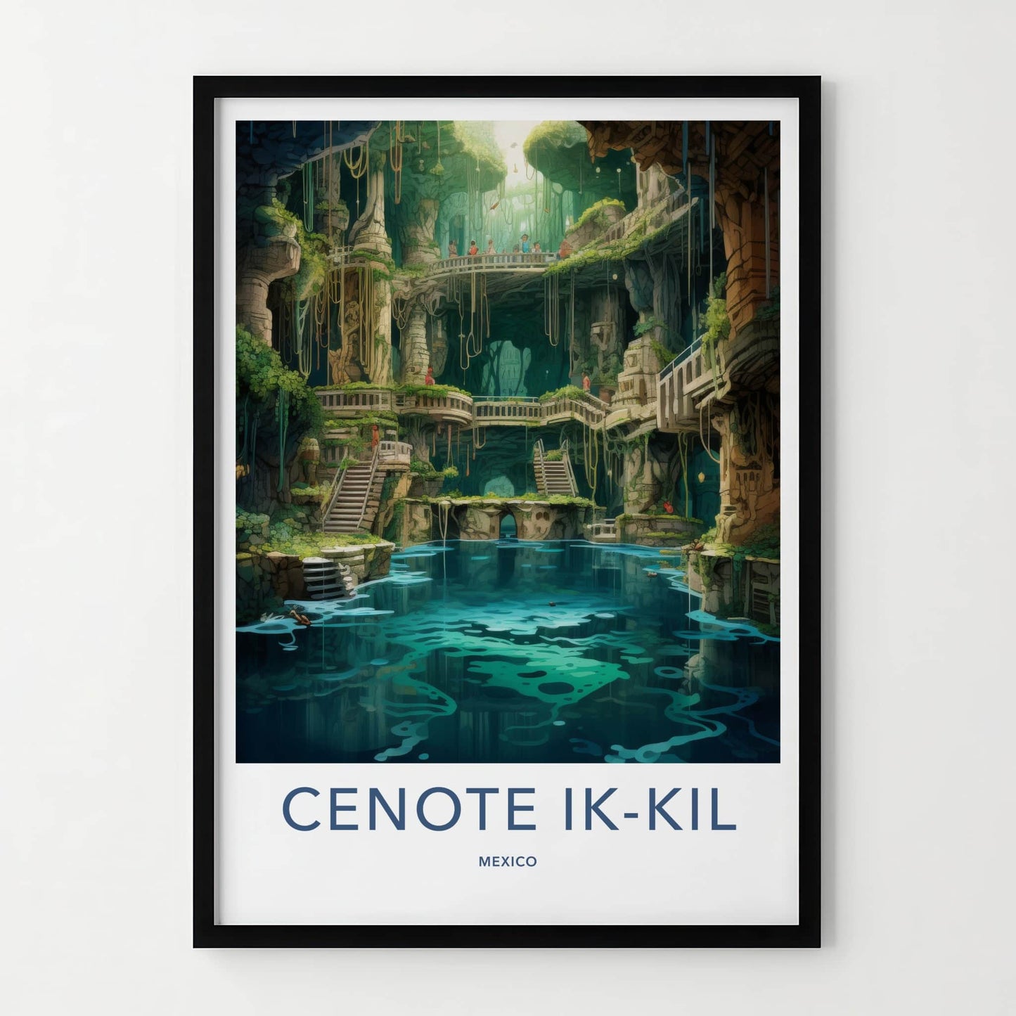 Cenote Ik-Kil Poster - Mexico Travel Art - Subterranean Water Grotto Wall Decor