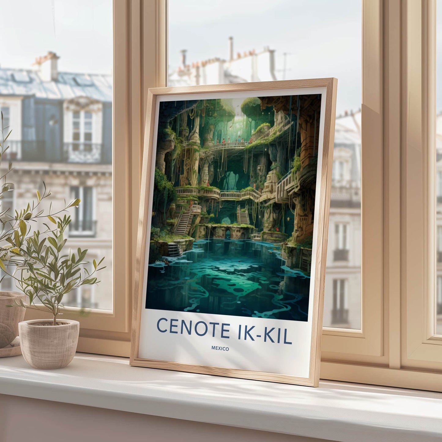 Cenote Ik-Kil Poster - Mexico Travel Art - Subterranean Water Grotto Wall Decor