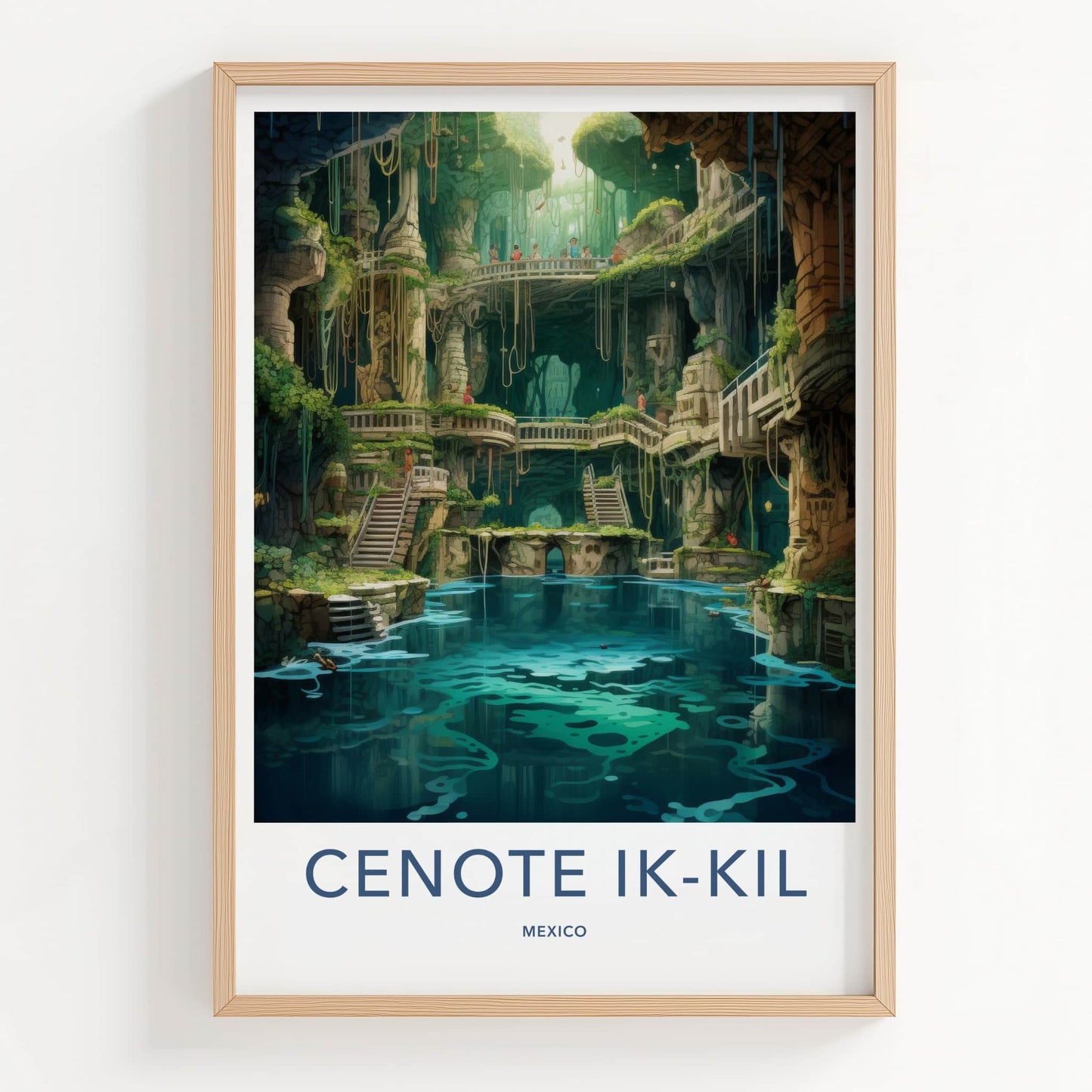 Cenote Ik-Kil Poster - Mexico Travel Art - Subterranean Water Grotto Wall Decor
