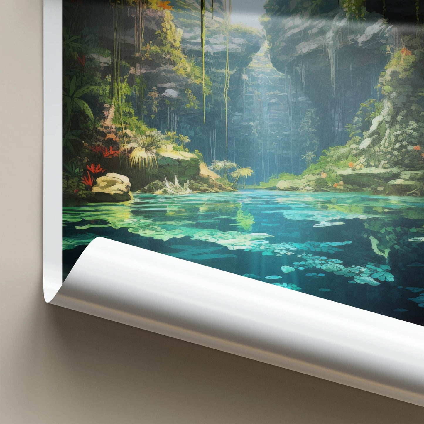 Cenote Ik-Kil Poster - Mexico Travel Art - Sunlit Cavern Pool Home Decor