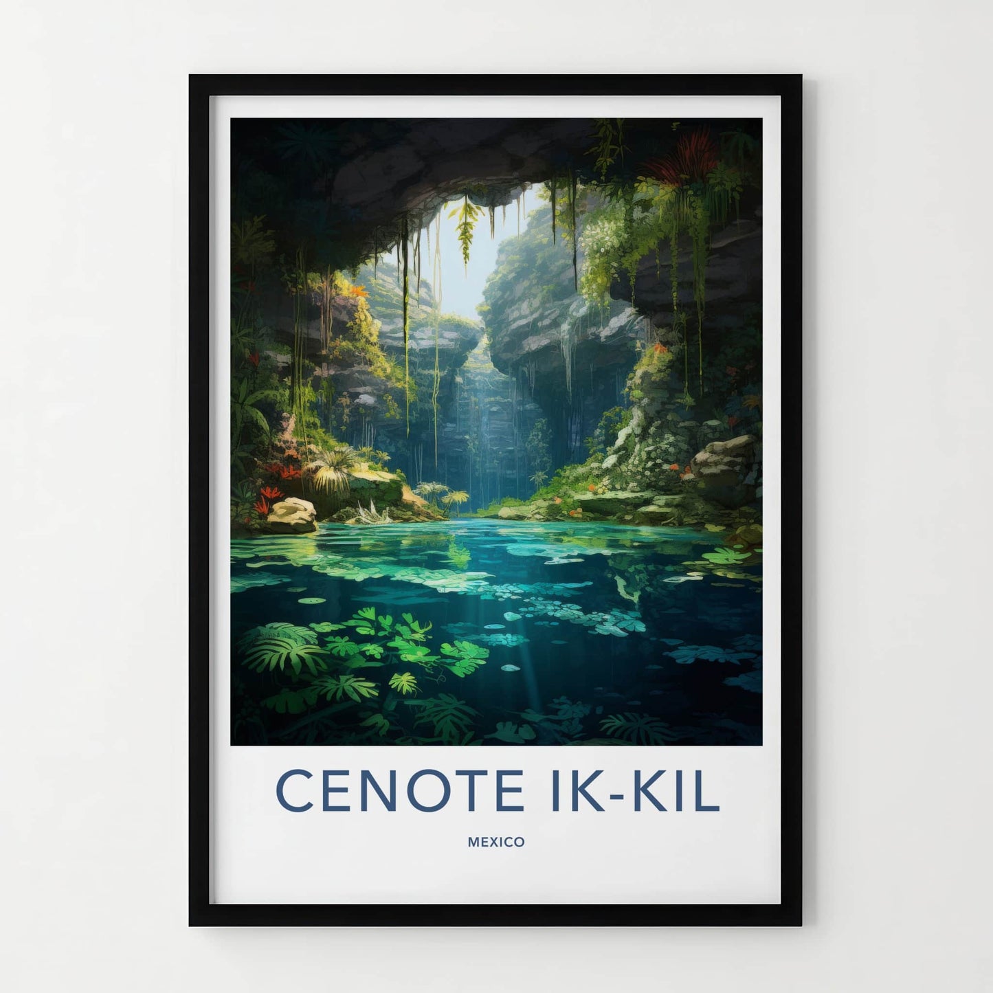 Cenote Ik-Kil Poster - Mexico Travel Art - Sunlit Cavern Pool Home Decor