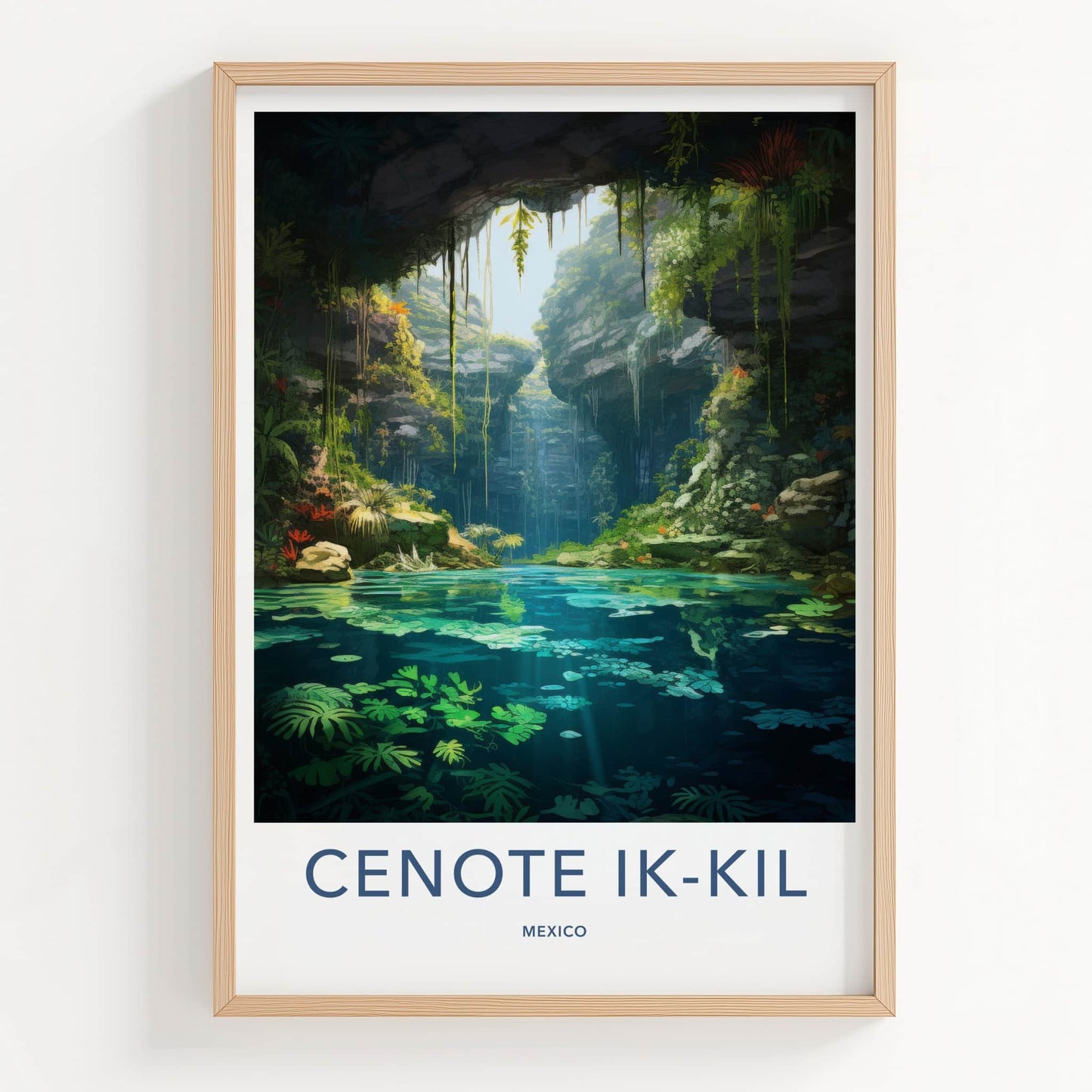 Cenote Ik-Kil Poster - Mexico Travel Art - Sunlit Cavern Pool Home Decor