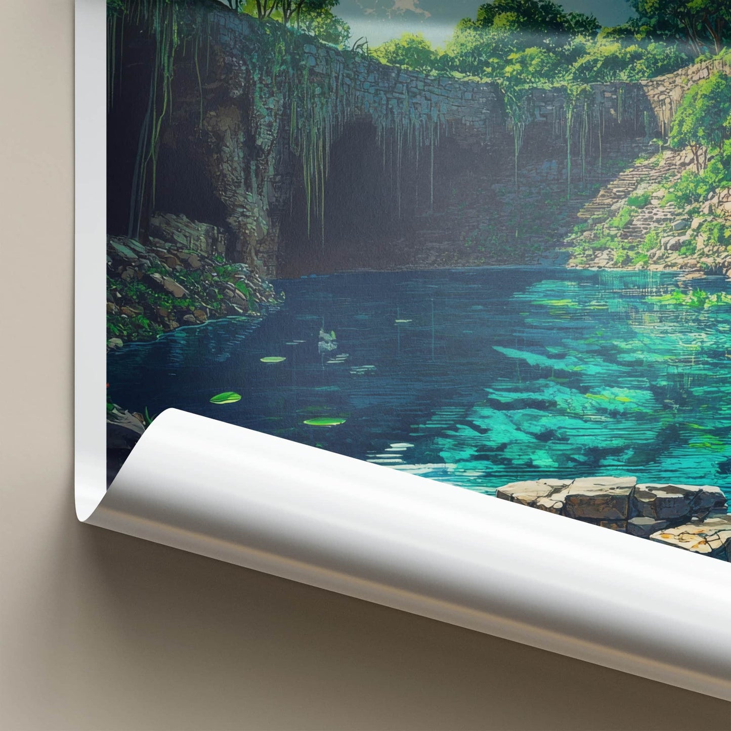 Cenote Sagrado Poster - Mexico Travel Art - Lush Jungle Sinkhole Home Decor