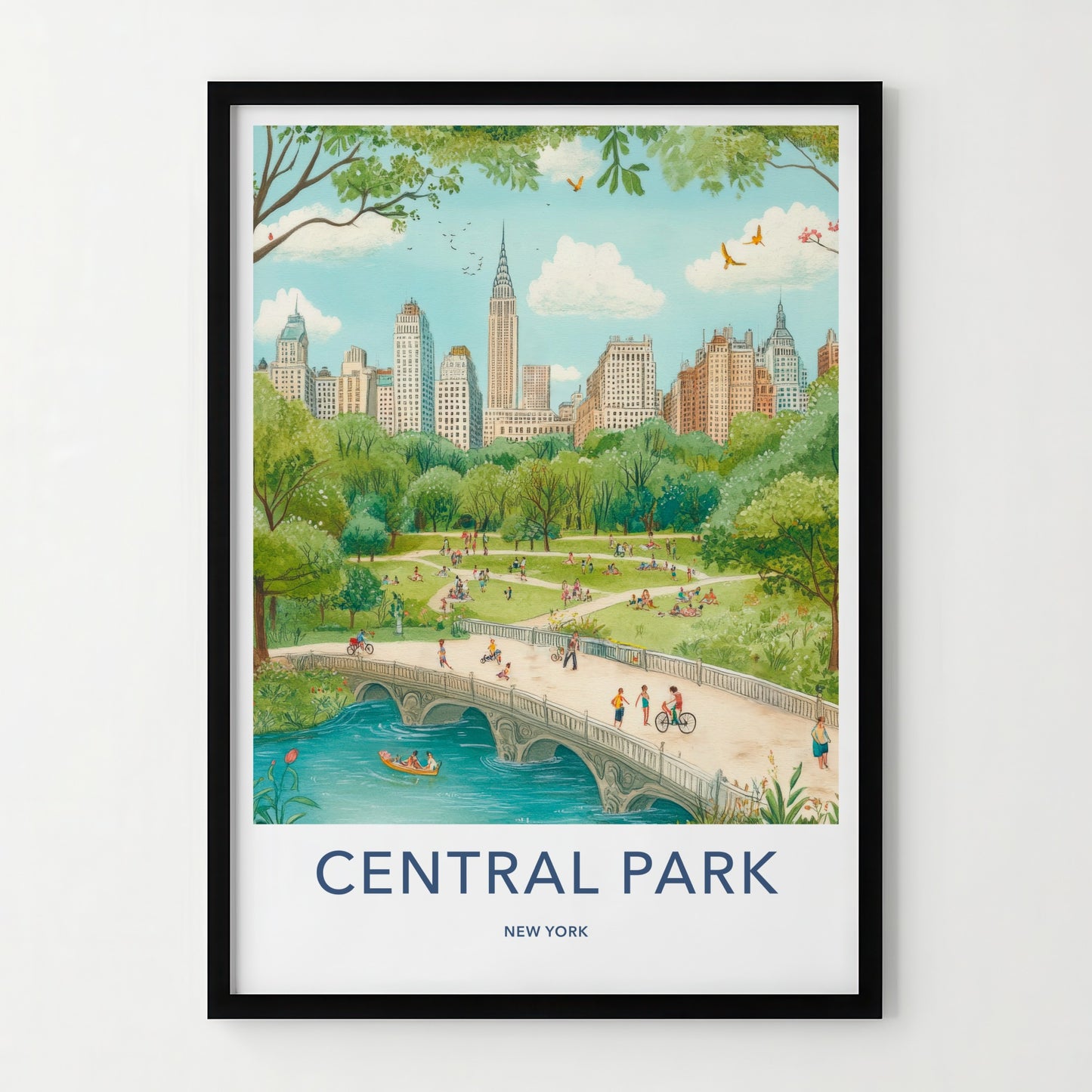 Central Park Poster - New York Travel Art - Lively Park Scene Home Decor