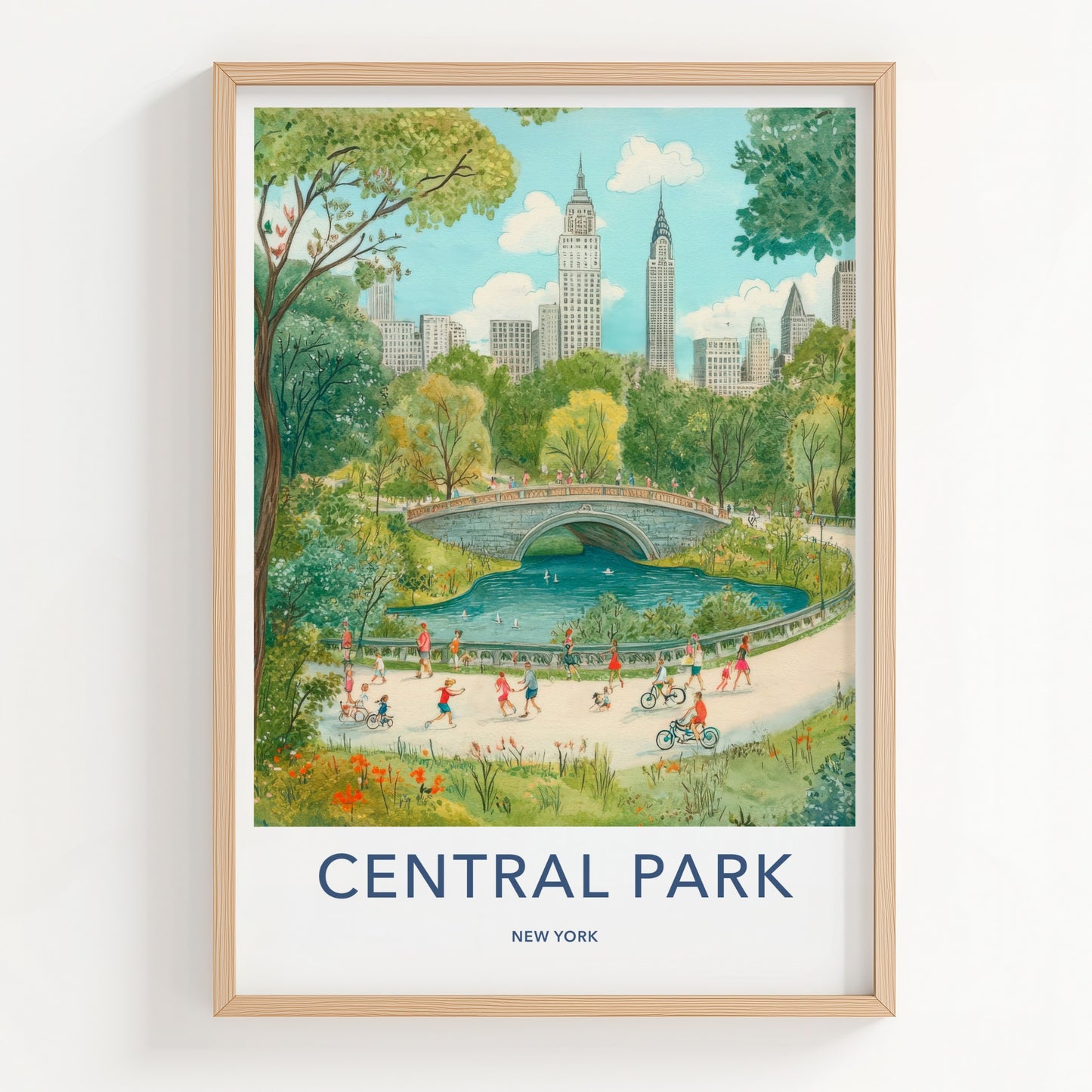 Central Park Poster - New York Wall Art - People Park Bridge Home Decor