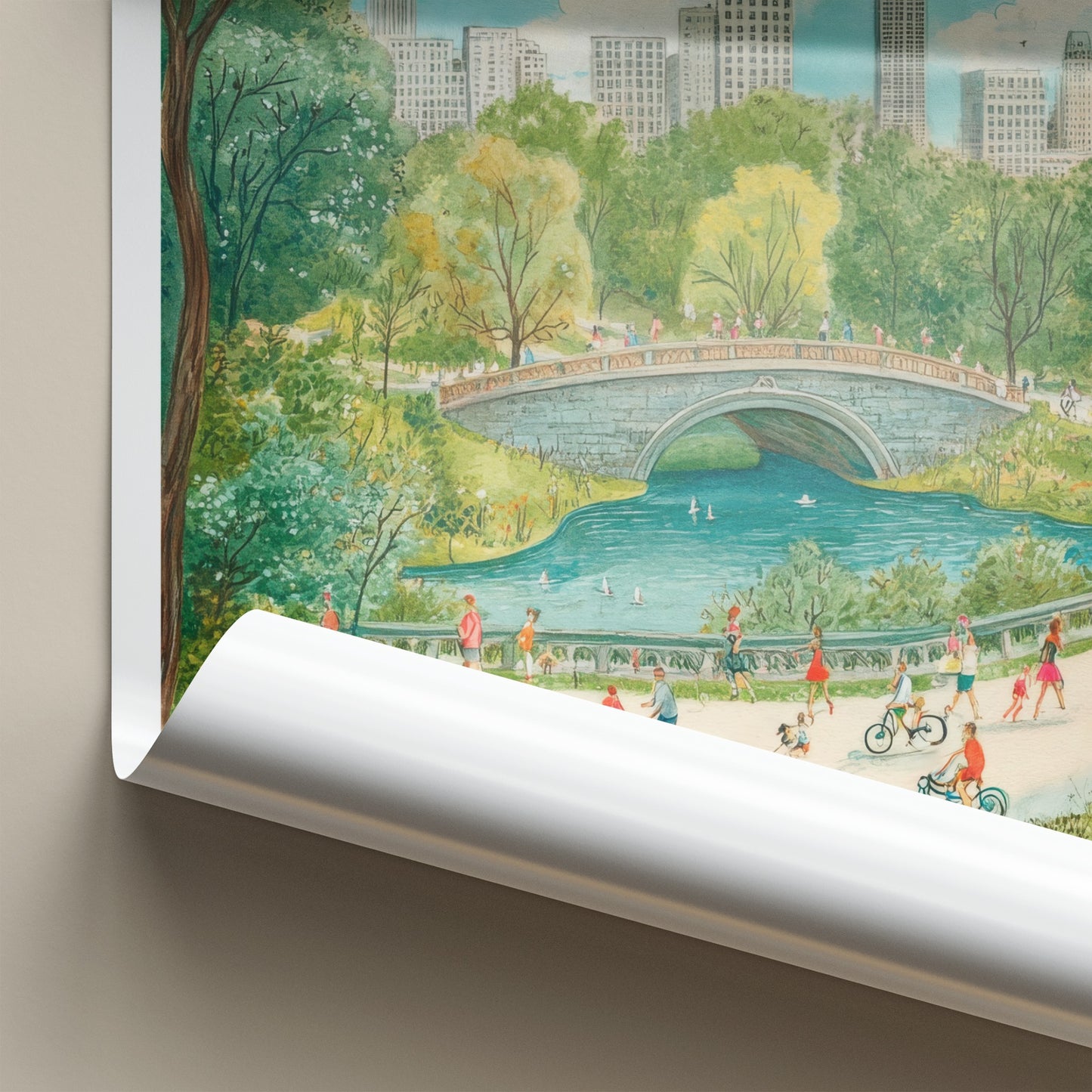 Central Park Poster - New York Wall Art - People Park Bridge Home Decor