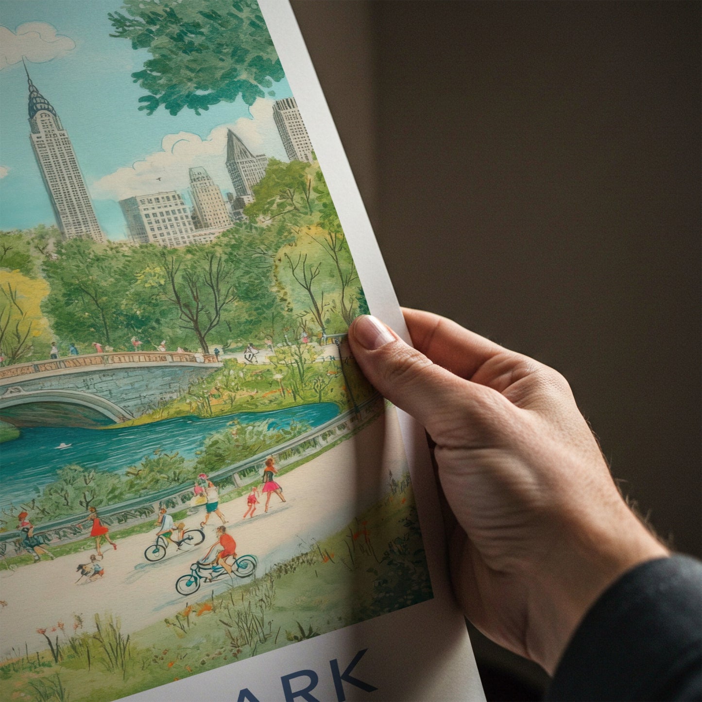 Central Park Poster - New York Wall Art - People Park Bridge Home Decor