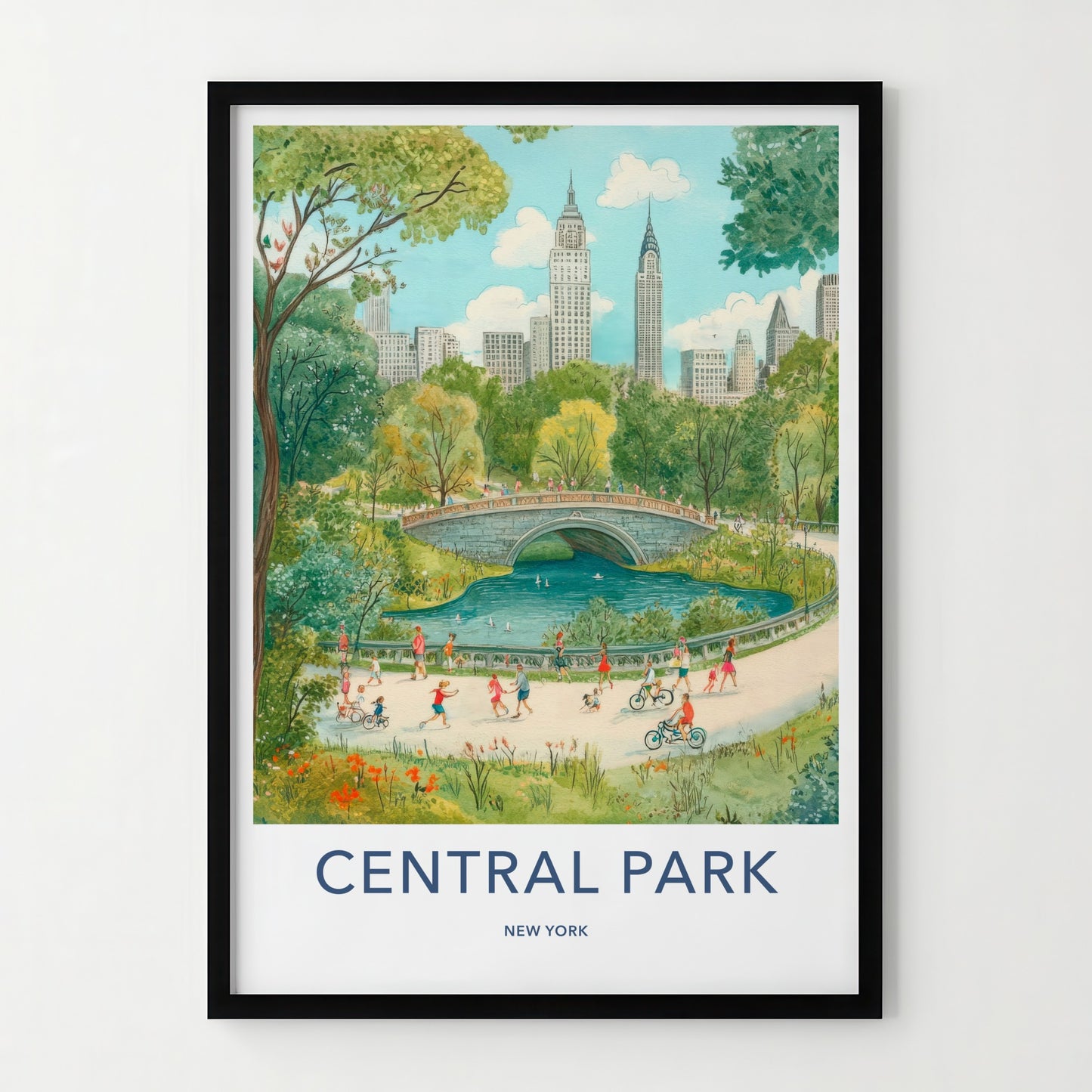 Central Park Poster - New York Wall Art - People Park Bridge Home Decor