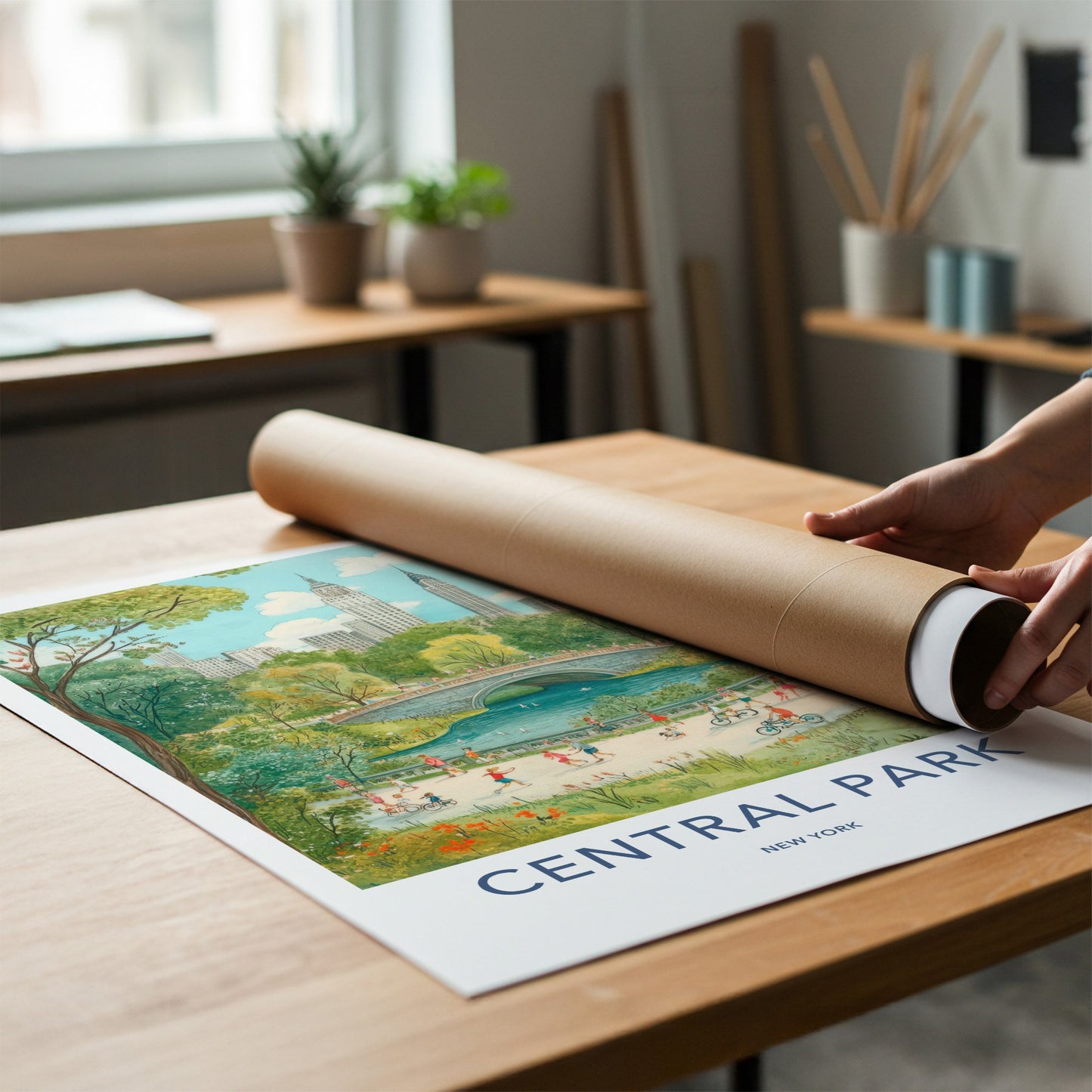 Central Park Poster - New York Wall Art - People Park Bridge Home Decor