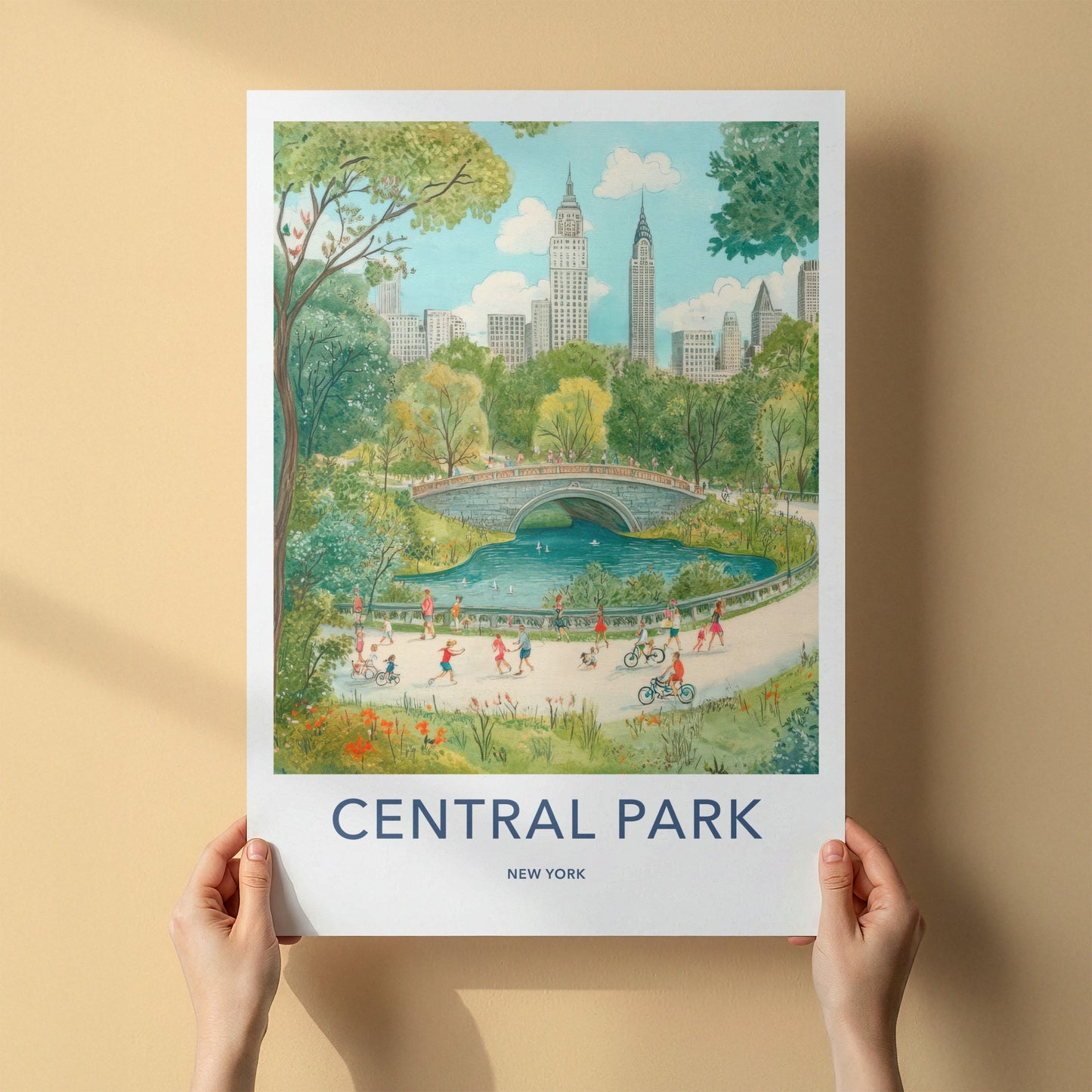 Central Park Poster - New York Wall Art - People Park Bridge Home Decor