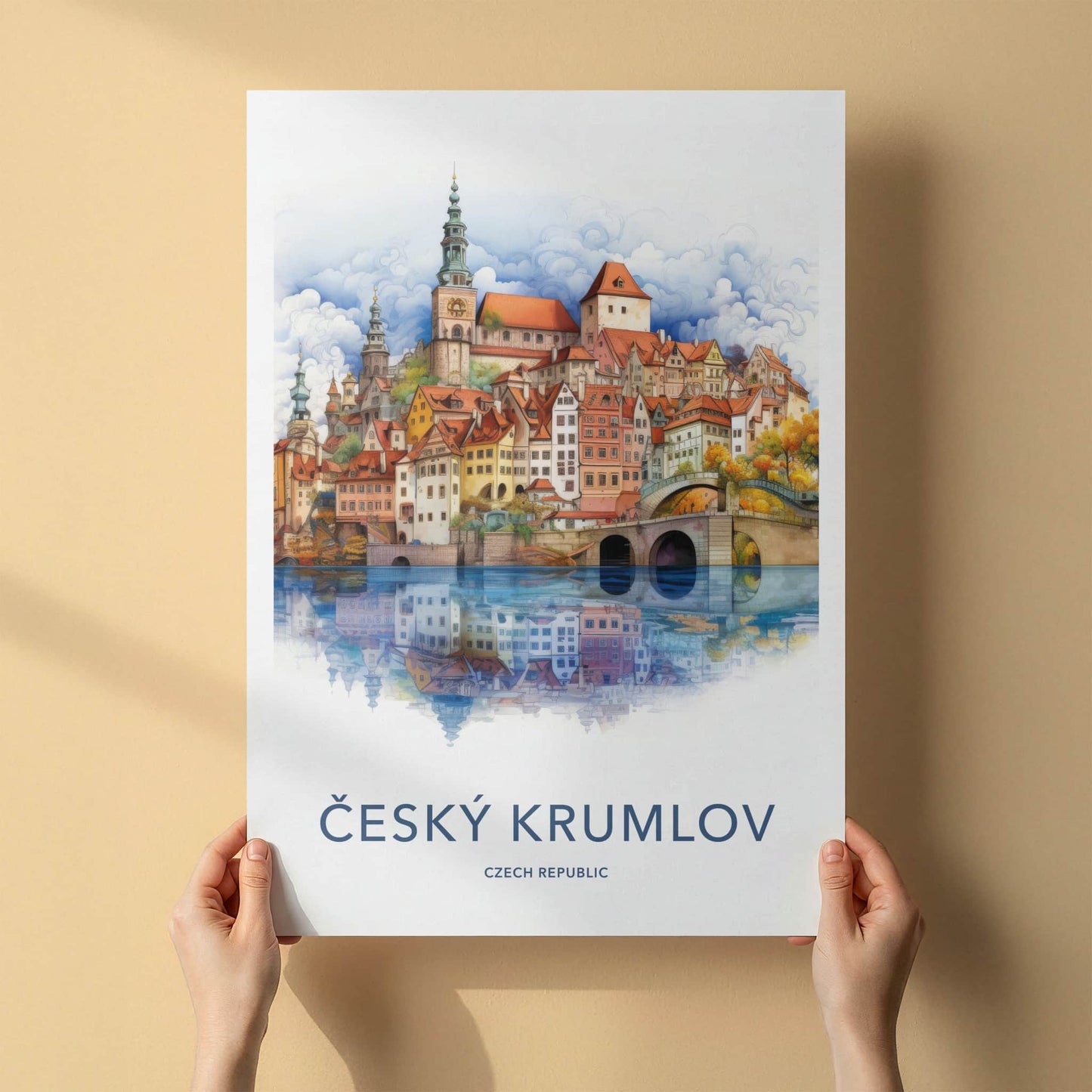 Cesky Krumlov Poster - Czech Republic Travel Art - Reflected Old Town Home Decor