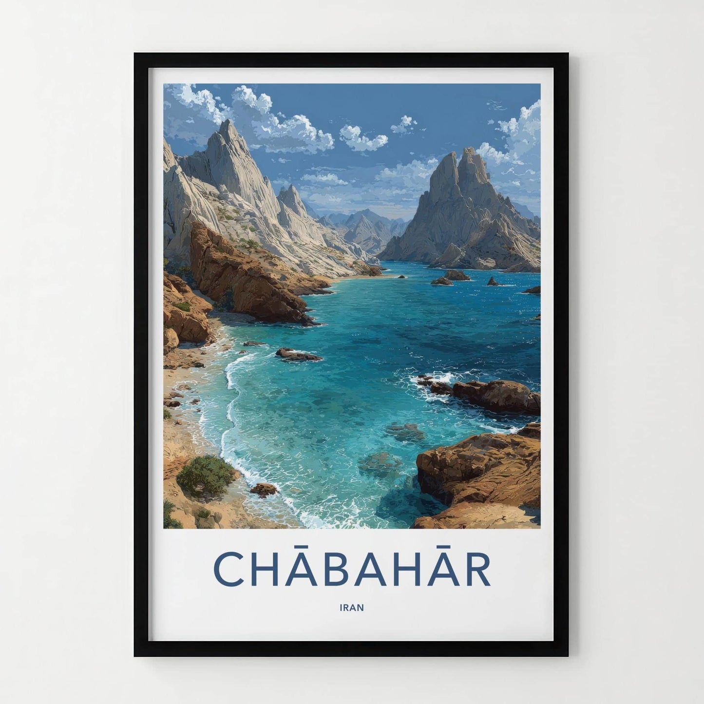 Chabahar Poster - Iran Scenic Art - Azure Mountain Coast Wall Decor