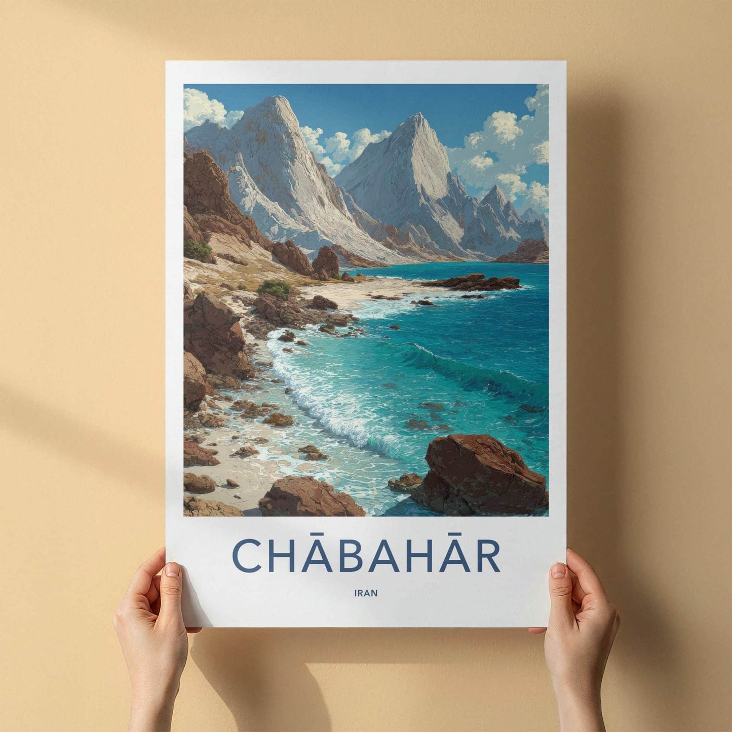 Chabahar Poster - Iran Travel Art - Jagged Mountain Coast Home Decor